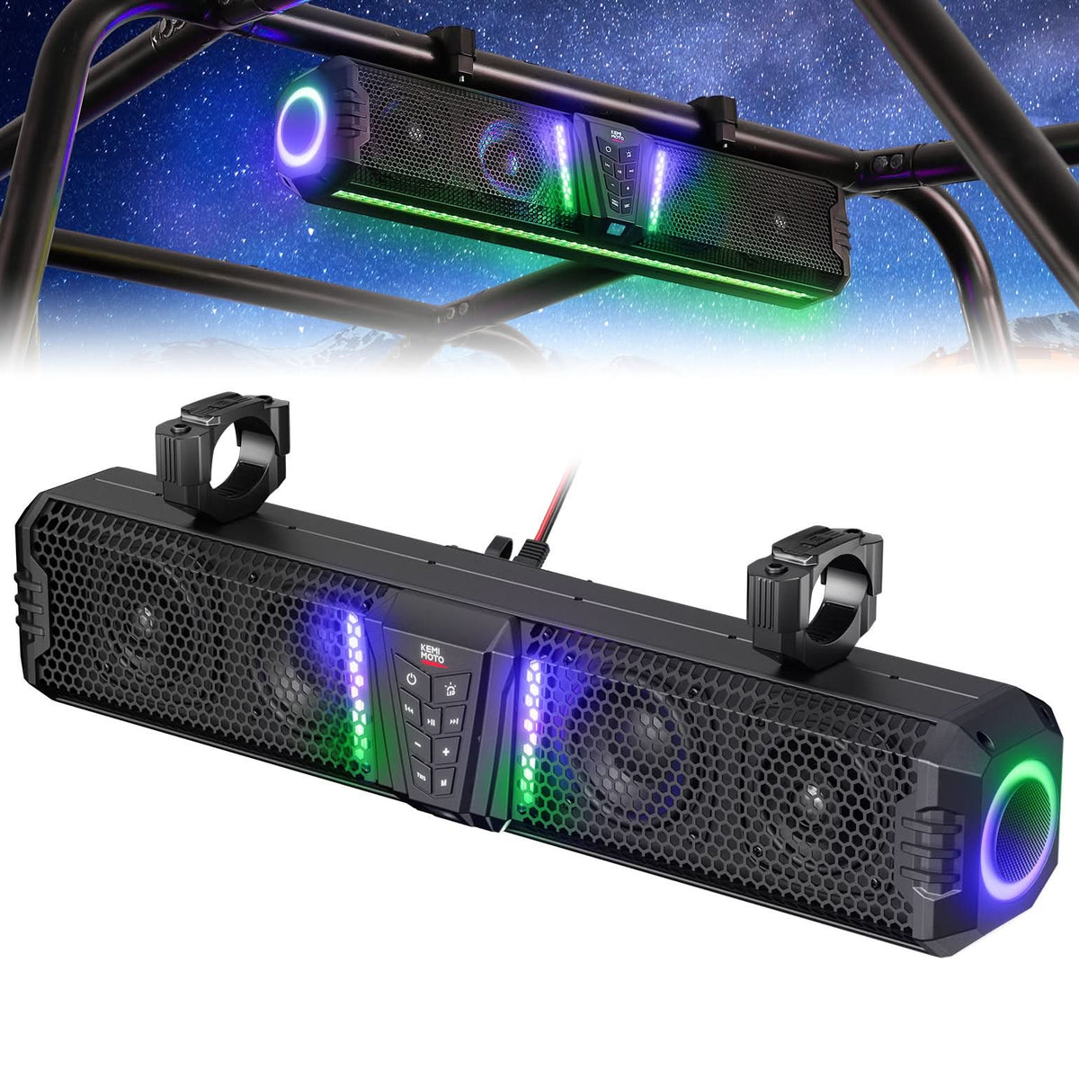 Midnight 60 UTV Soundbar 26" ¡§C Bluetooth & RGB Lights, Waterproof 2025 for Golf Cart/ATV/Polaris - Kemimoto