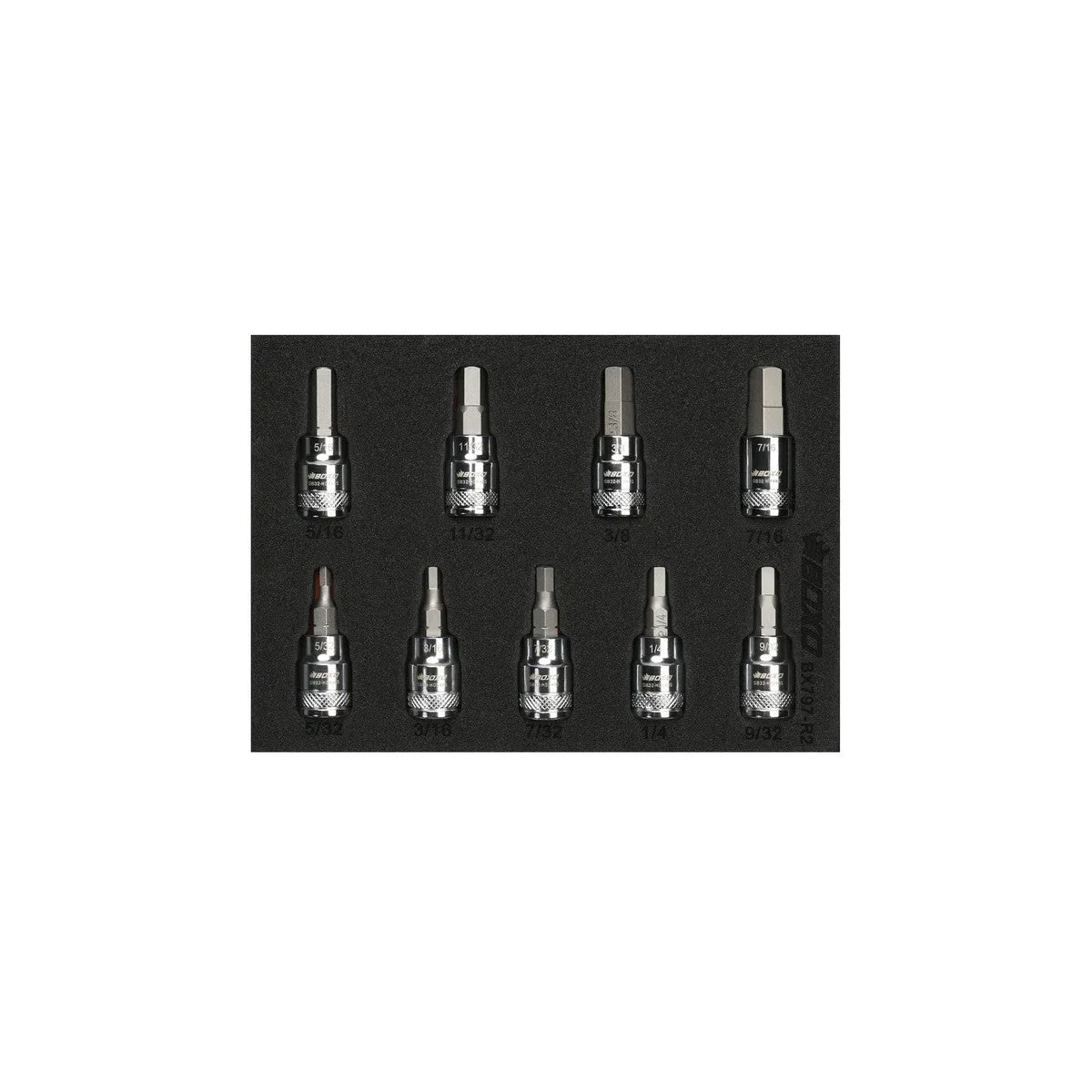 BoxoUSA 9-Piece 3/8" Drive SAE Hex Bit Socket Set | 1/9th EVA Foam BX797-R2