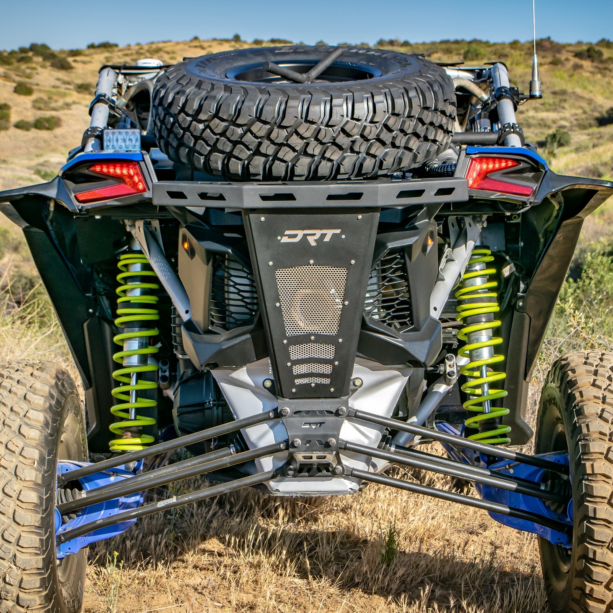 DRT Can Am Maverick X3 2017+ Dual Sheer Radius Rod Plate Full rear view