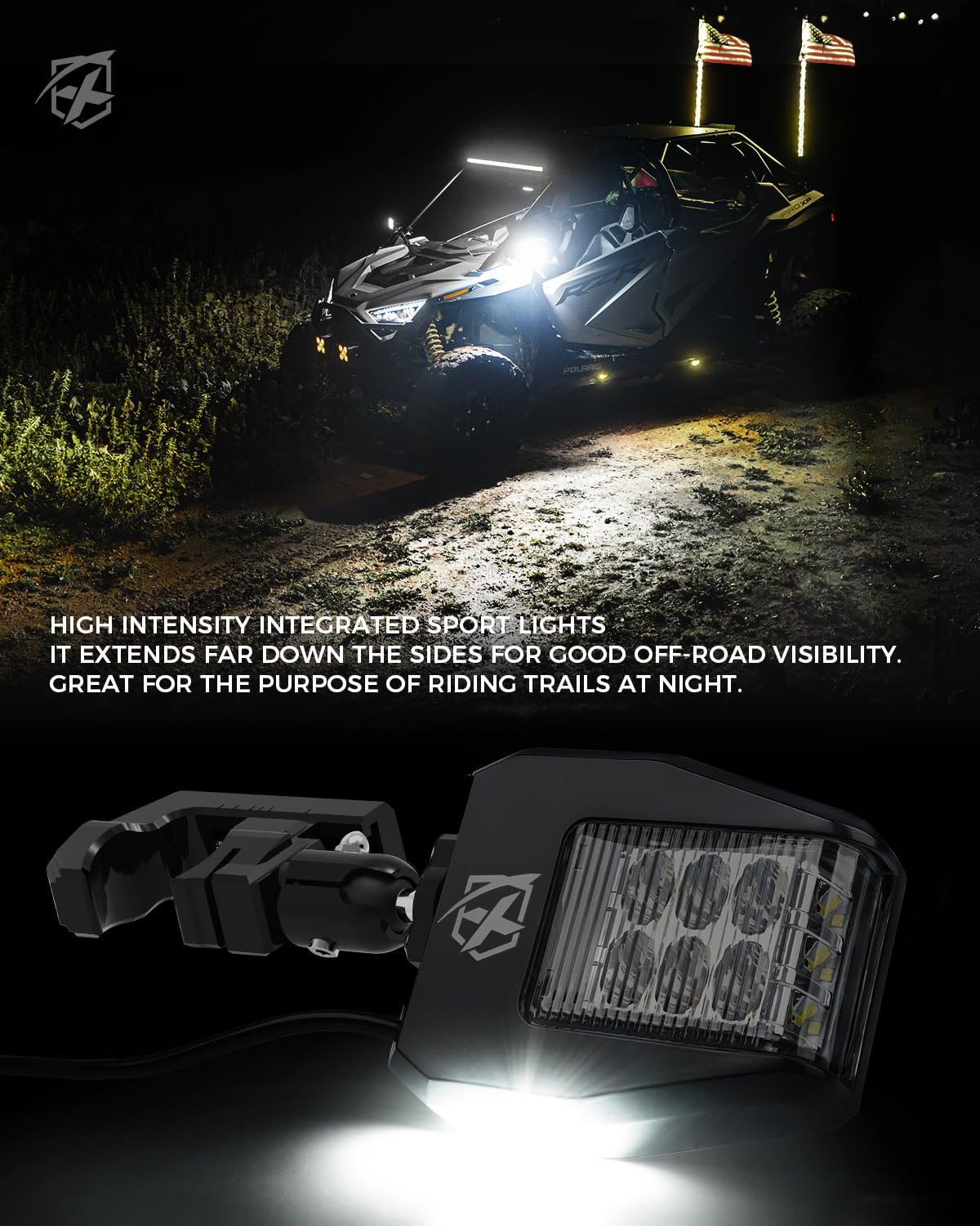 Xprite UTV Side Mirrors with LED Spot Lights – Anti-Glare Blue Tinted Off-Road Mirrors | Destiny Series