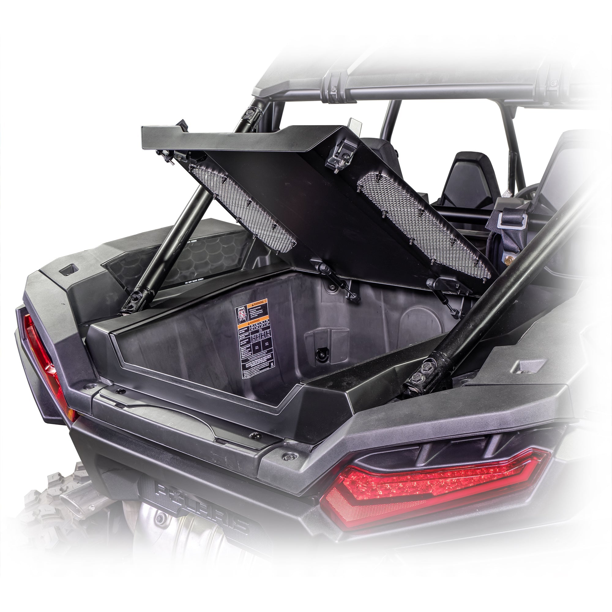 Rear cargo area shown with trunk enclosure open