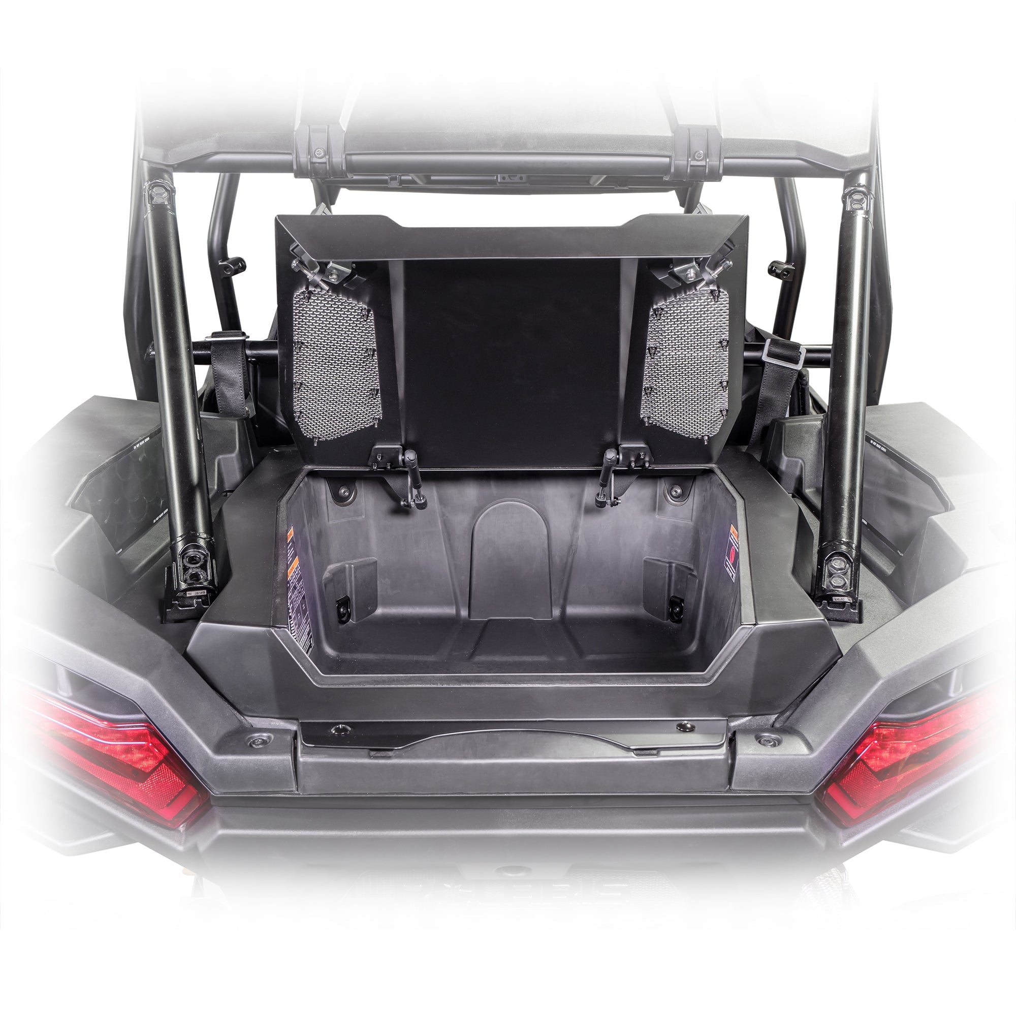 Rear cargo area shown with trunk enclosure open