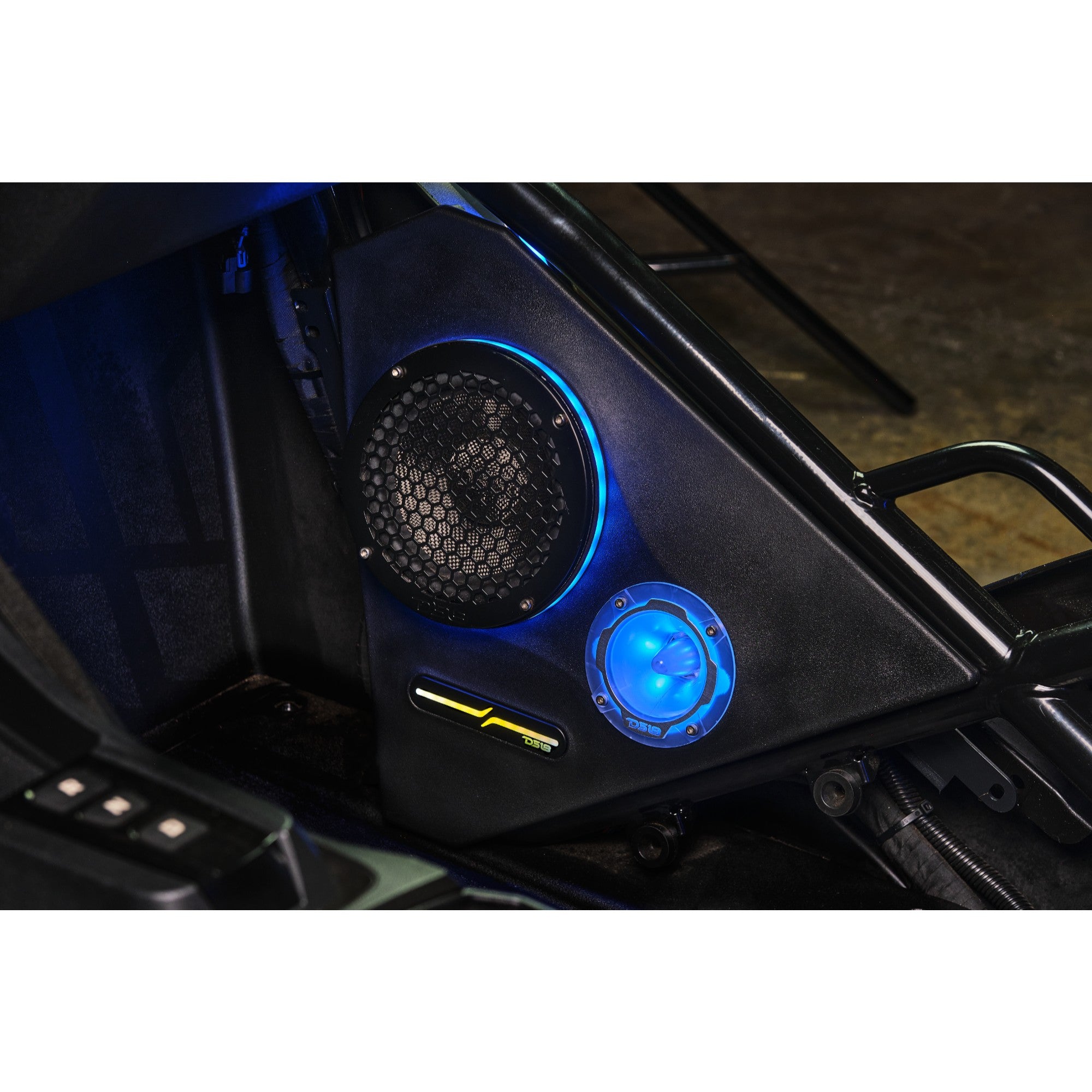 Polaris Slingshot Front Kick Empty Panel Pods With Digital LED Lights fits 2 x 6.5" Speakers and 2 x 3.8" Bullet Tweeters | 2015 - Current