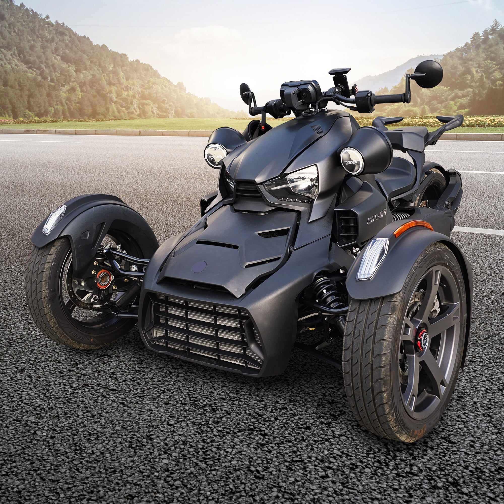 6.5" Loaded Flat Mount Speaker Pods with Amplifier, Installation Kit and Digital LED Lights, Package for Can-Am Spyder & Ryker