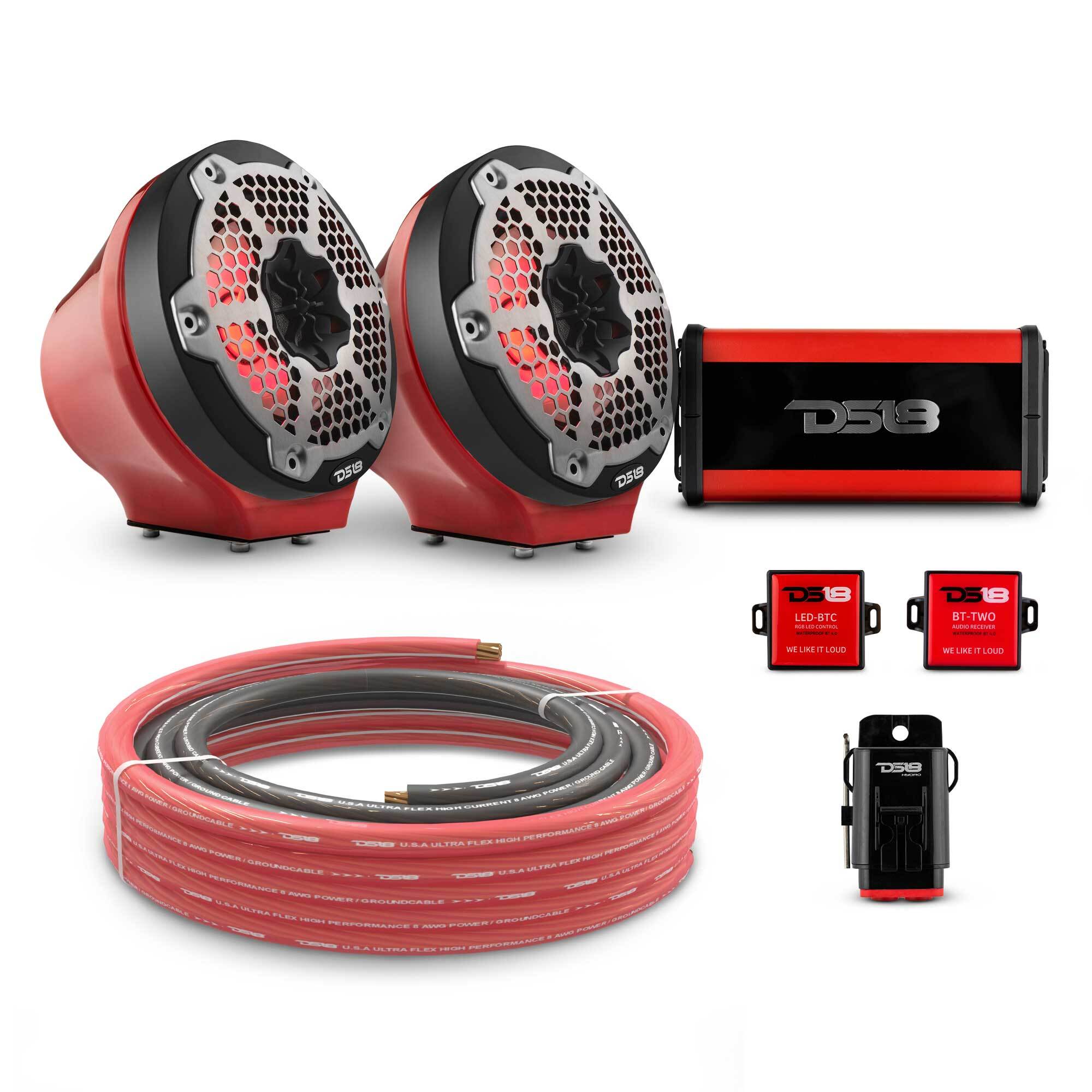 6.5" Loaded Flat Mount Speaker Pods with Amplifier, Installation Kit and RGB LED Lights, Package for Can-Am Spyder & Ryker