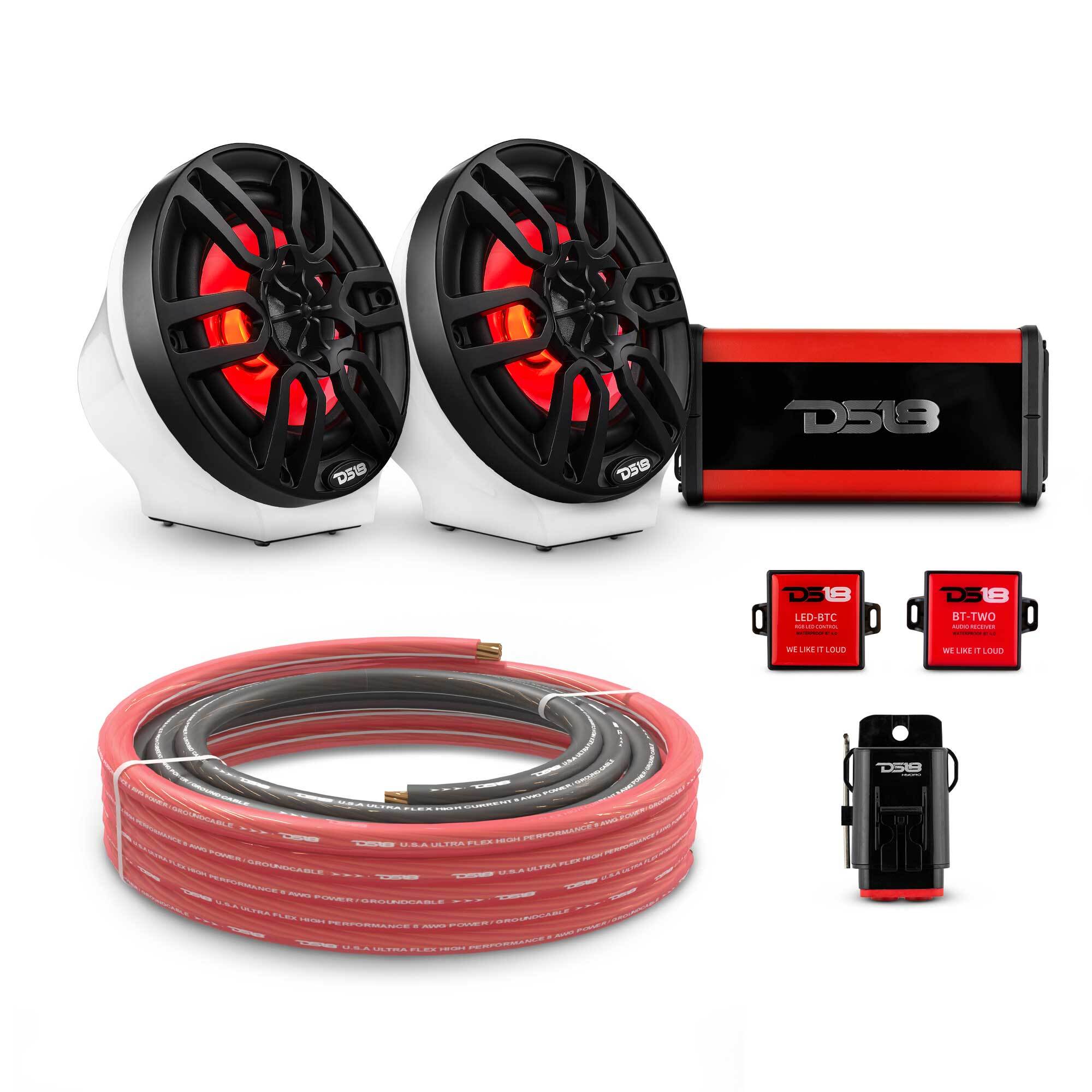 6.5" Loaded Flat Mount Speaker Pods with Amplifier, Installation Kit and RGB LED Lights, Package for Can-Am Spyder & Ryker