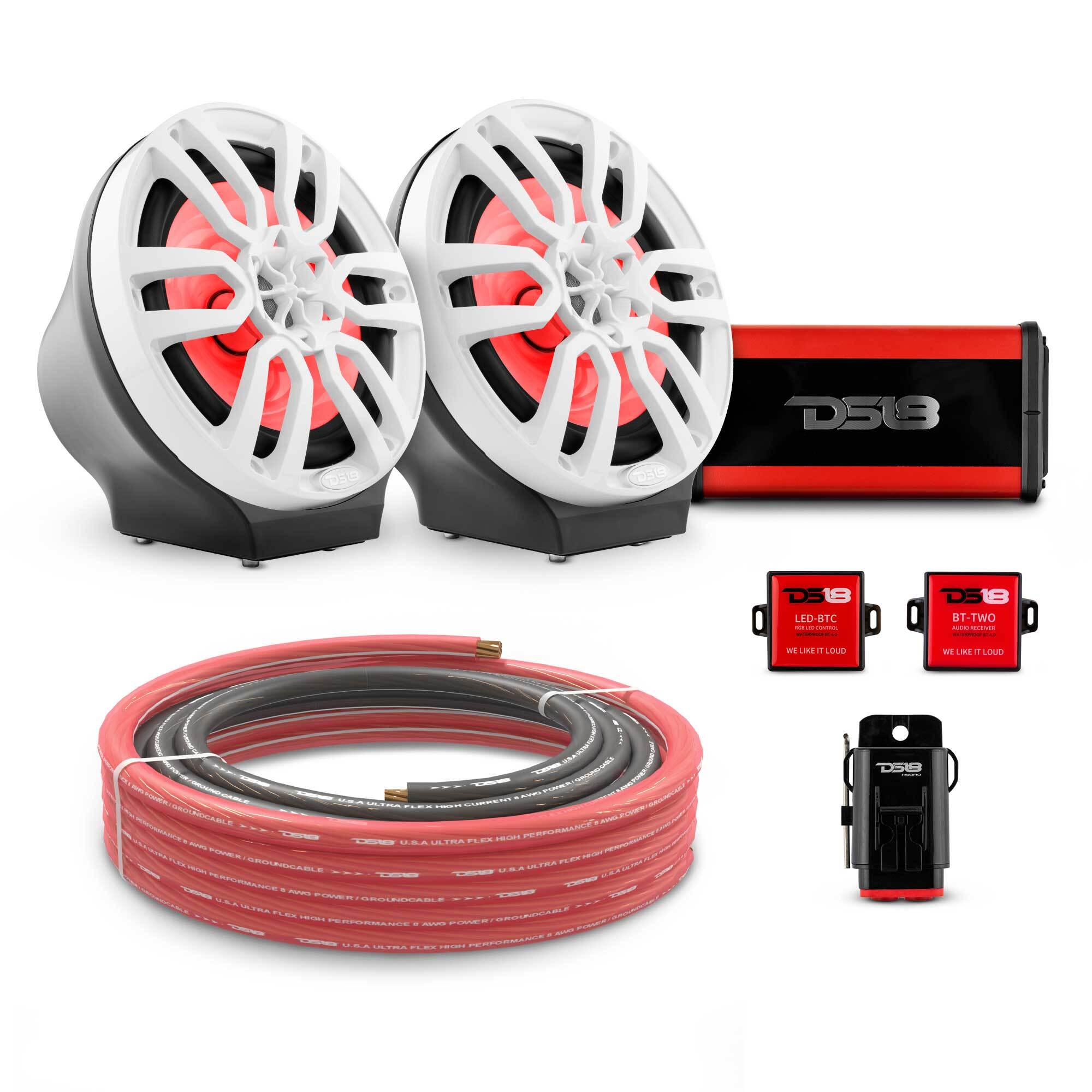 8" Loaded Flat Mount Speaker Pods with Amplifier, Installation Kit and RGB LED Lights, Package for Can-Am Spyder & Ryker