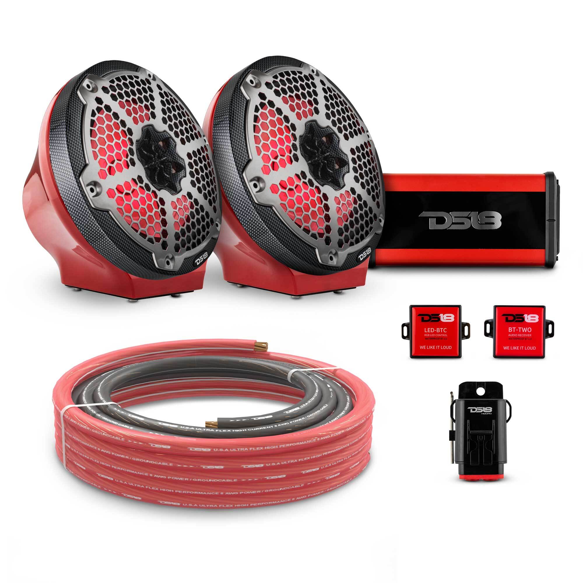 8" Loaded Flat Mount Speaker Pods with Amplifier, Installation Kit and RGB LED Lights, Package for Can-Am Spyder & Ryker