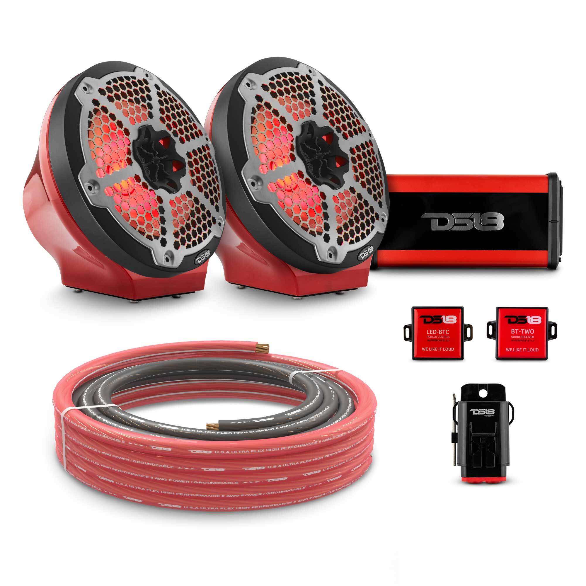 8" Loaded Flat Mount Speaker Pods with Amplifier, Installation Kit and RGB LED Lights, Package for Can-Am Spyder & Ryker