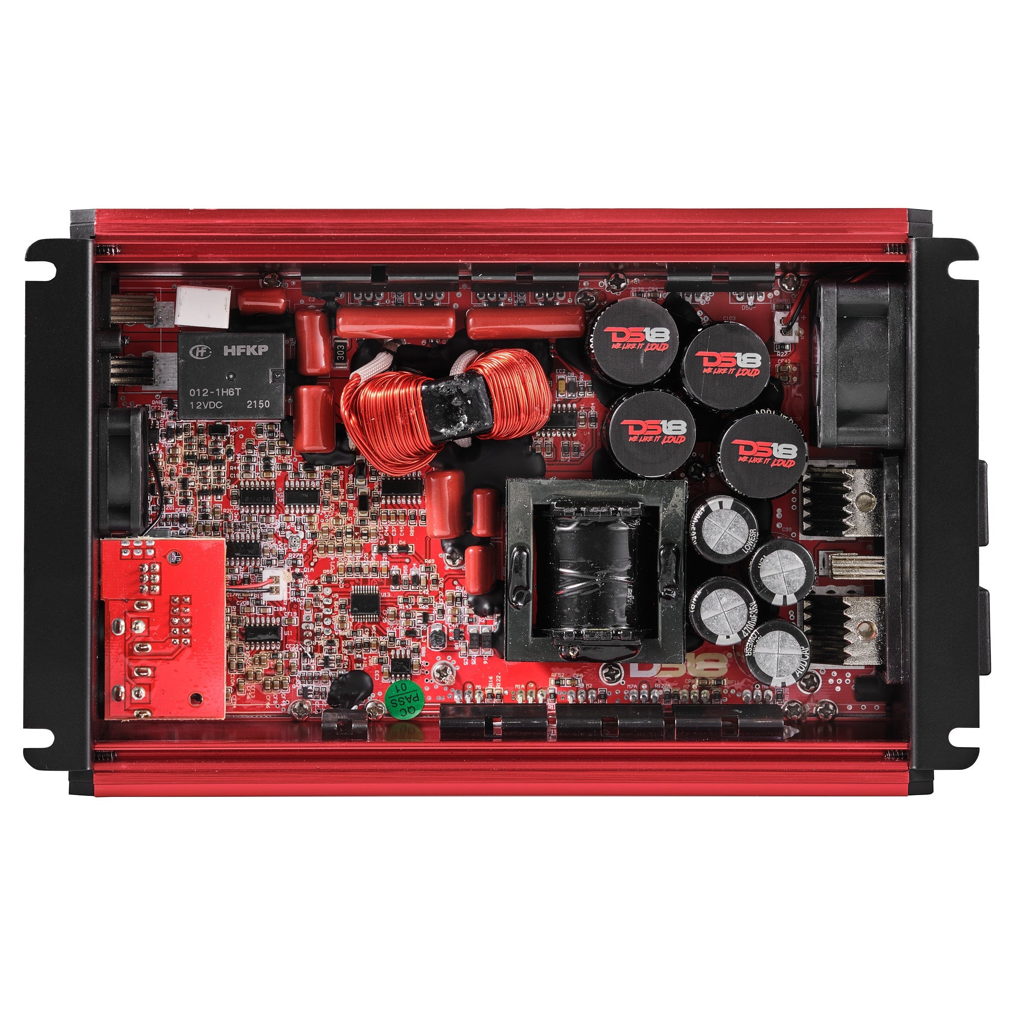 FRP Compact Full-Range Class D 1-Channel Amplifier 2,500 Watts Rms @ 1-ohm Red