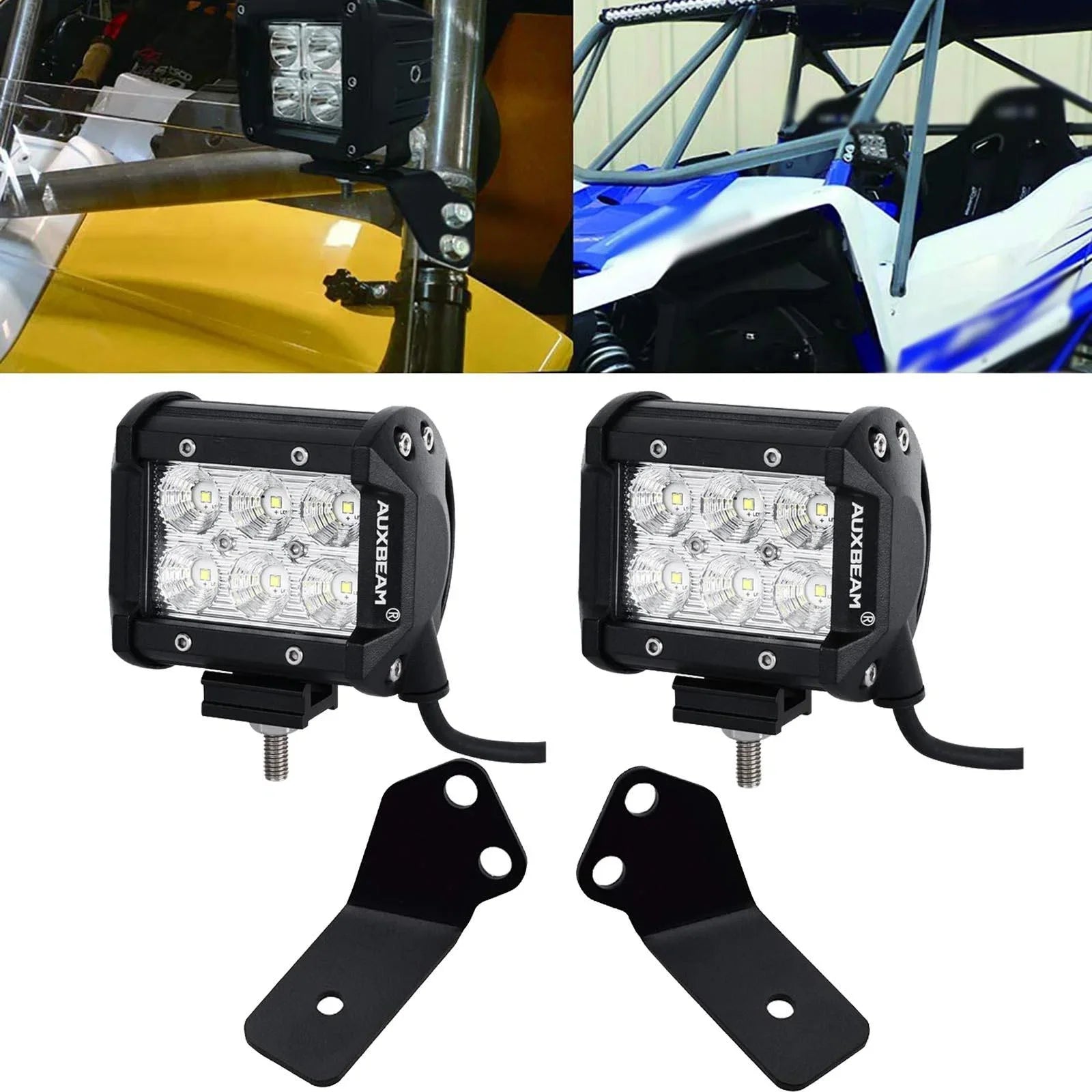 4 inch Classic-SM Series Dual Row LED Pod Lights Flood Beam & A-Pillar Mounting Bracket for 2016-2021 Yamaha YXZ 1000R models