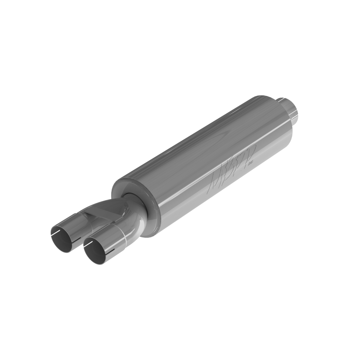 3 Inch Exhaust Pipe ID Inlet/Dual 2.5 Inch ID Outlet 30.5 Inch Chambered Muffler T409 Stainless Steel MBRP