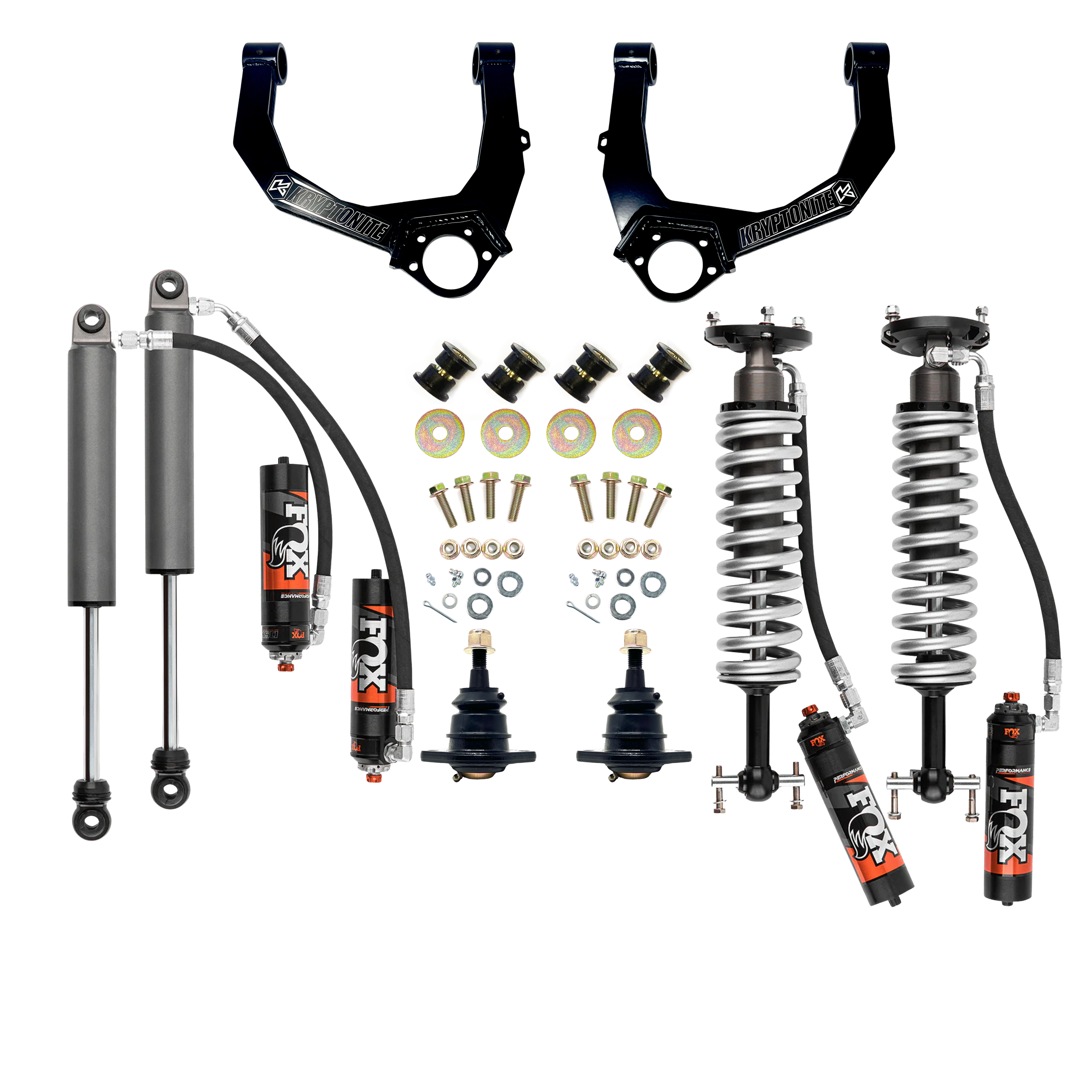 KRYPTONITE STAGE 3 LEVELING KIT WITH FOX PERFORMANCE ELITE SHOCKS FOR 1/2 TON 6 LUG TRUCKS 2019+