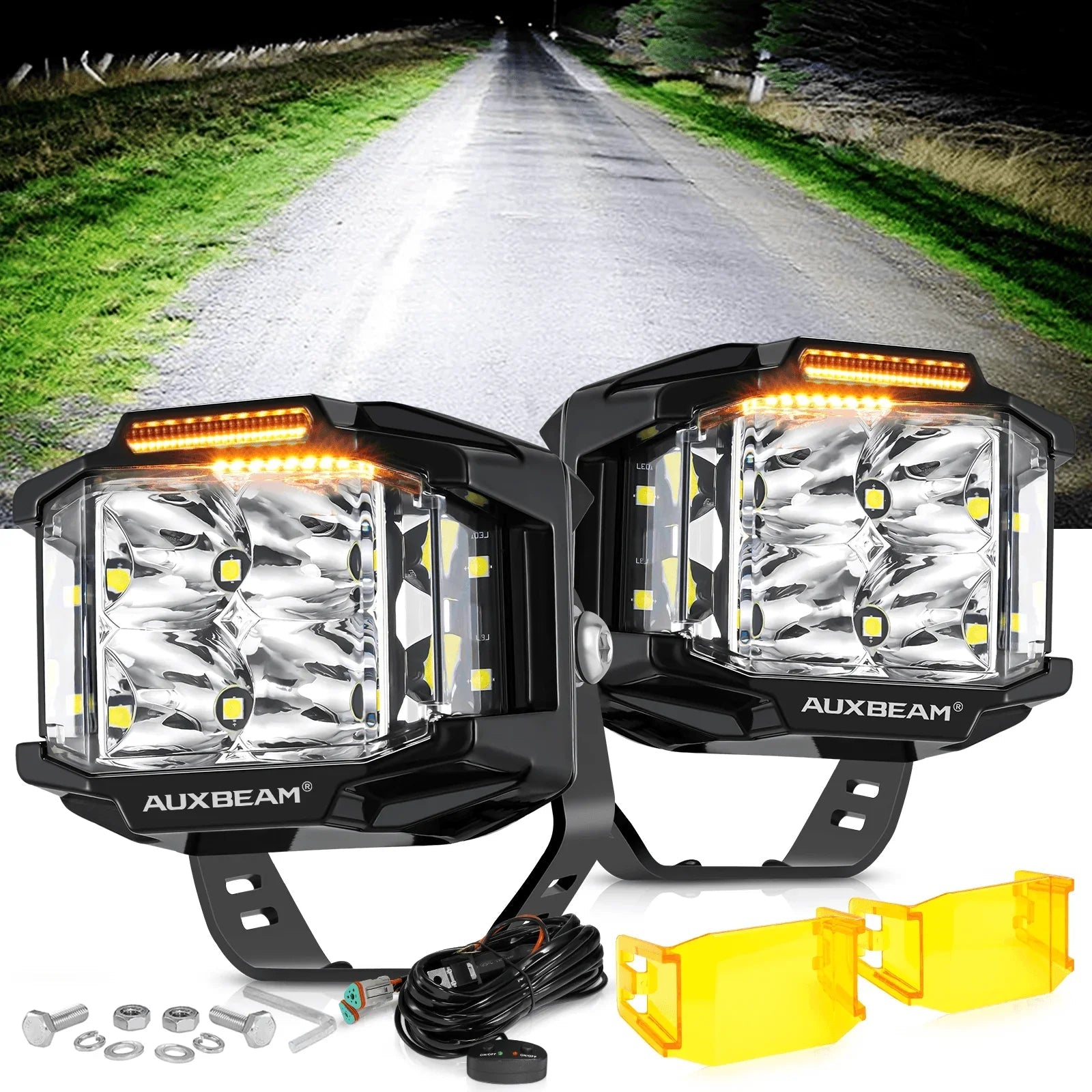 V-MAX Series 4/5/7 Inch Spot Beam Side Shooter LED Pod Lights with Amber DRL