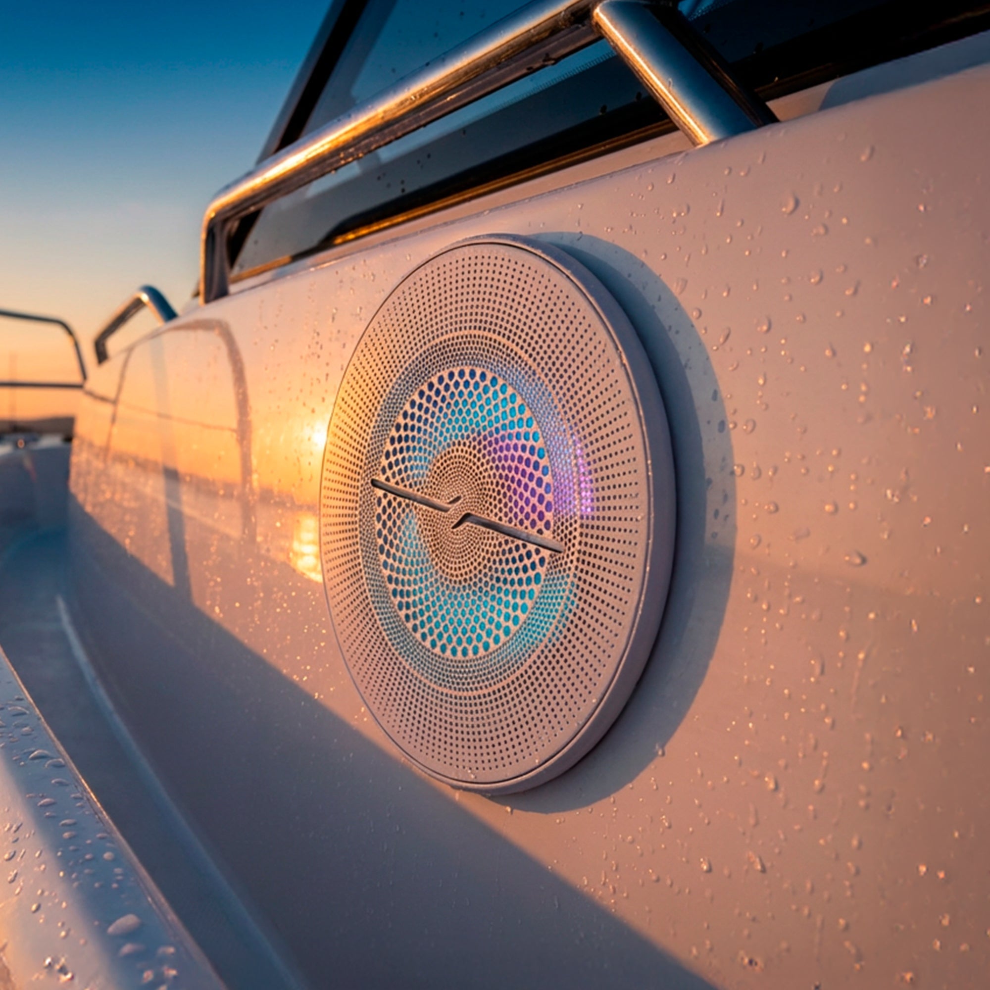 Luxury 6.5” 2-Way Marine Coaxial Speaker with Digital LED Lights and Flush Magnetic Mount Grille | 150W RMS 4-Ohm