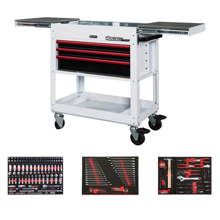 BoxoUSA Pro Series | Loaded 35" 3-Drawer Slide-Top Service Cart Tool Box 35SBM-W-R