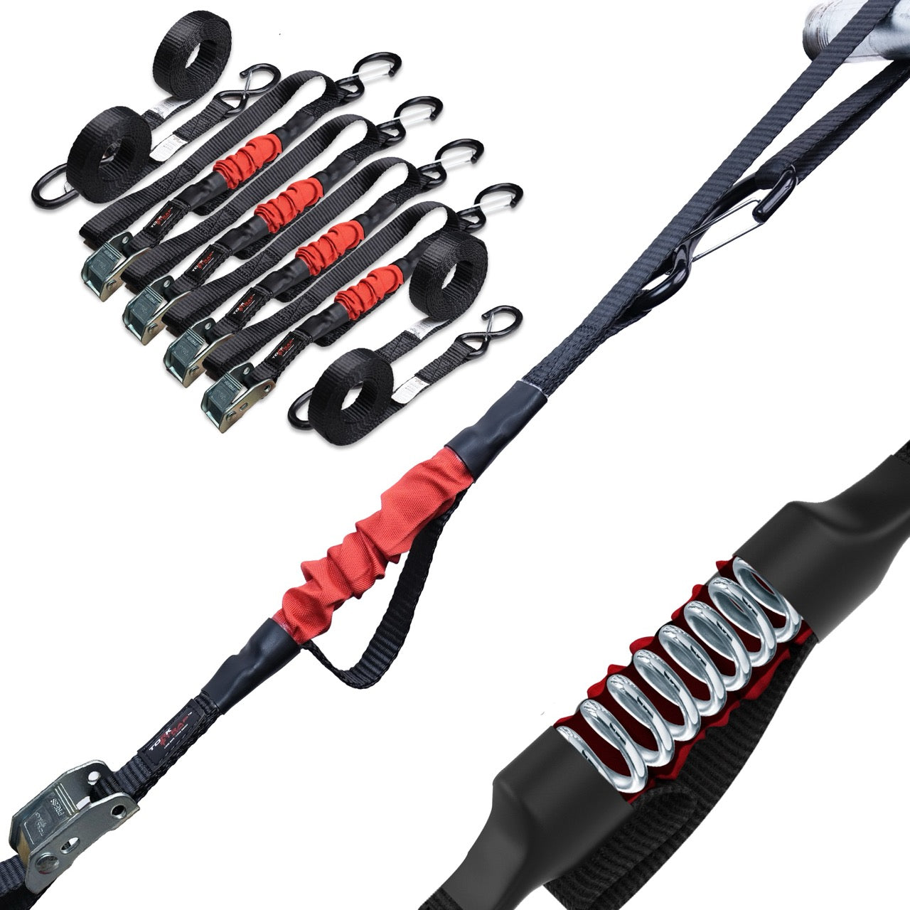 TorkStrap M500 | 14'x1'' Spring Loaded Tie Down Straps - 1500lbs Max Load