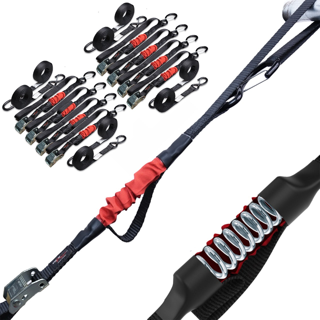 TorkStrap M500 | 14'x1'' Spring Loaded Tie Down Straps - 1500lbs Max Load