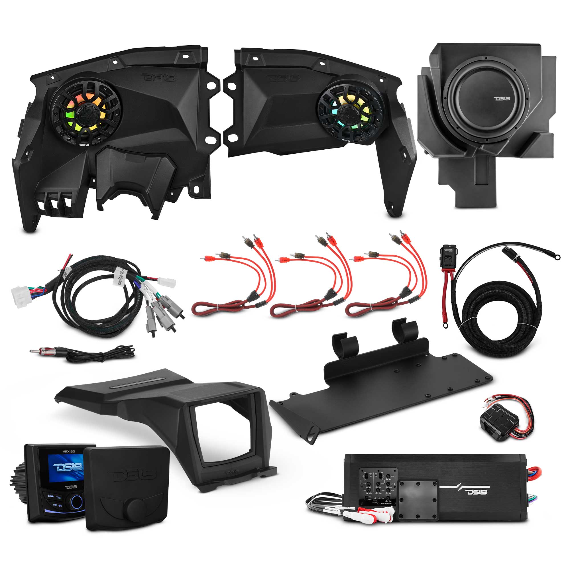 Can-Am Maverick X3 Stage 3 - Dash Speaker Panels, 12” Subwoofer, Amplifier, Bluetooth Radio & LED Lights