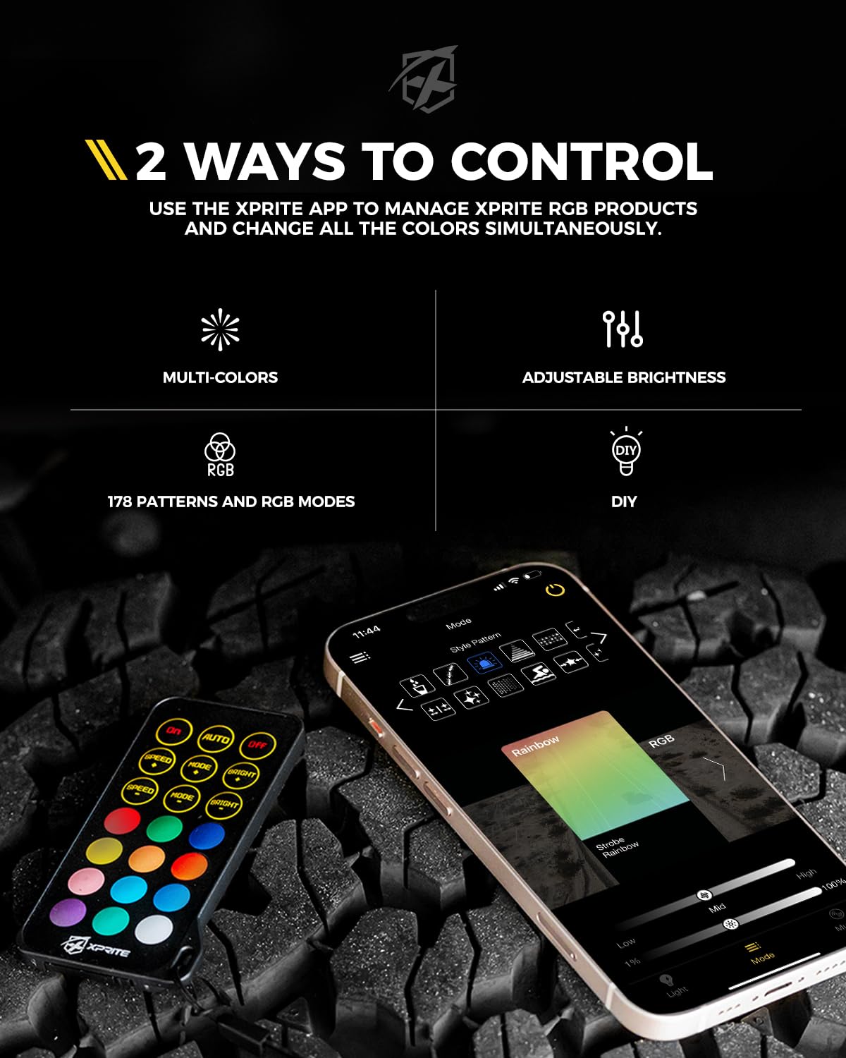 Xprite Polaris RZR RGB Chasing Dash Light Bar Kit – Bluetooth App Controlled UTV Interior LED Dash Accent Lights