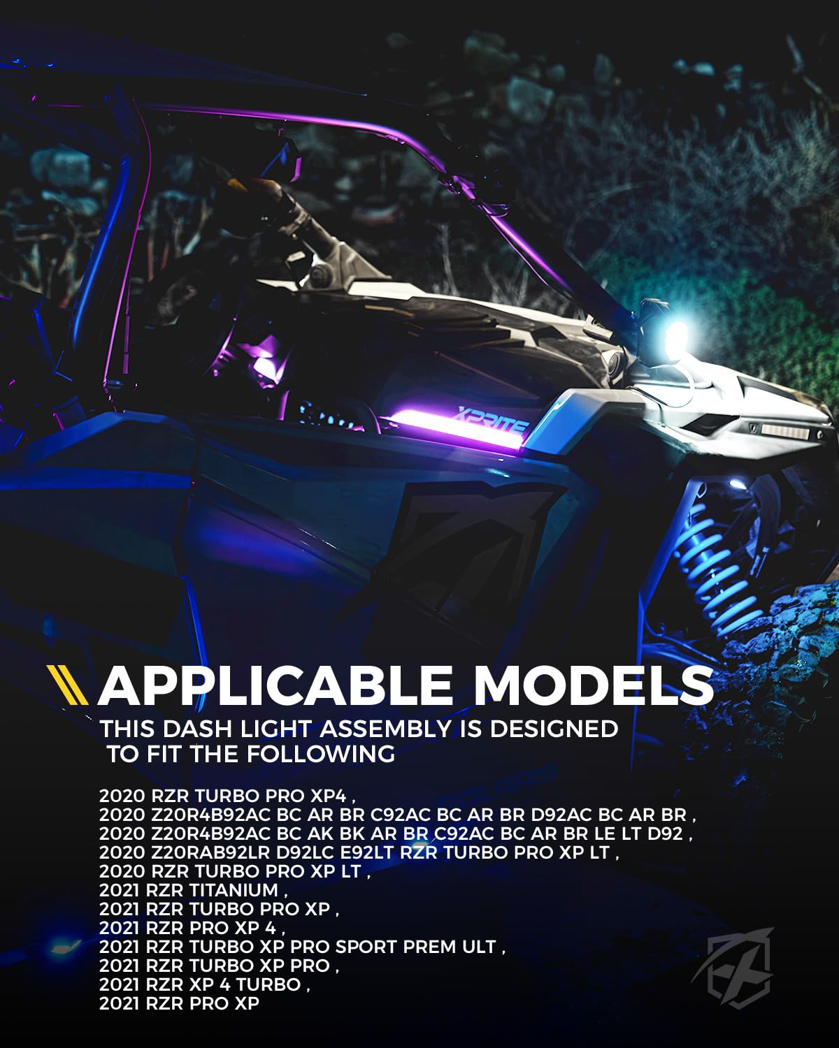 Xprite Polaris RZR RGB Chasing Dash Light Bar Kit – Bluetooth App Controlled UTV Interior LED Dash Accent Lights