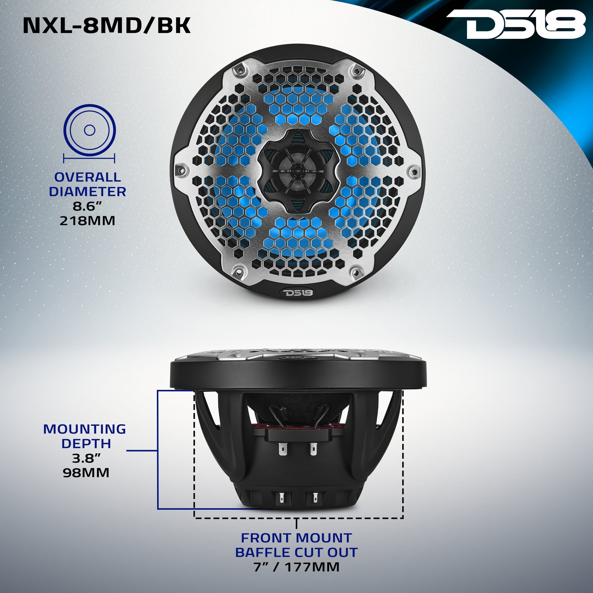 8” Marine 2-Way Hybrid Speaker with RGB LED, Compression Driver and Neodymium Magnet | 350W RMS 4-Ohm