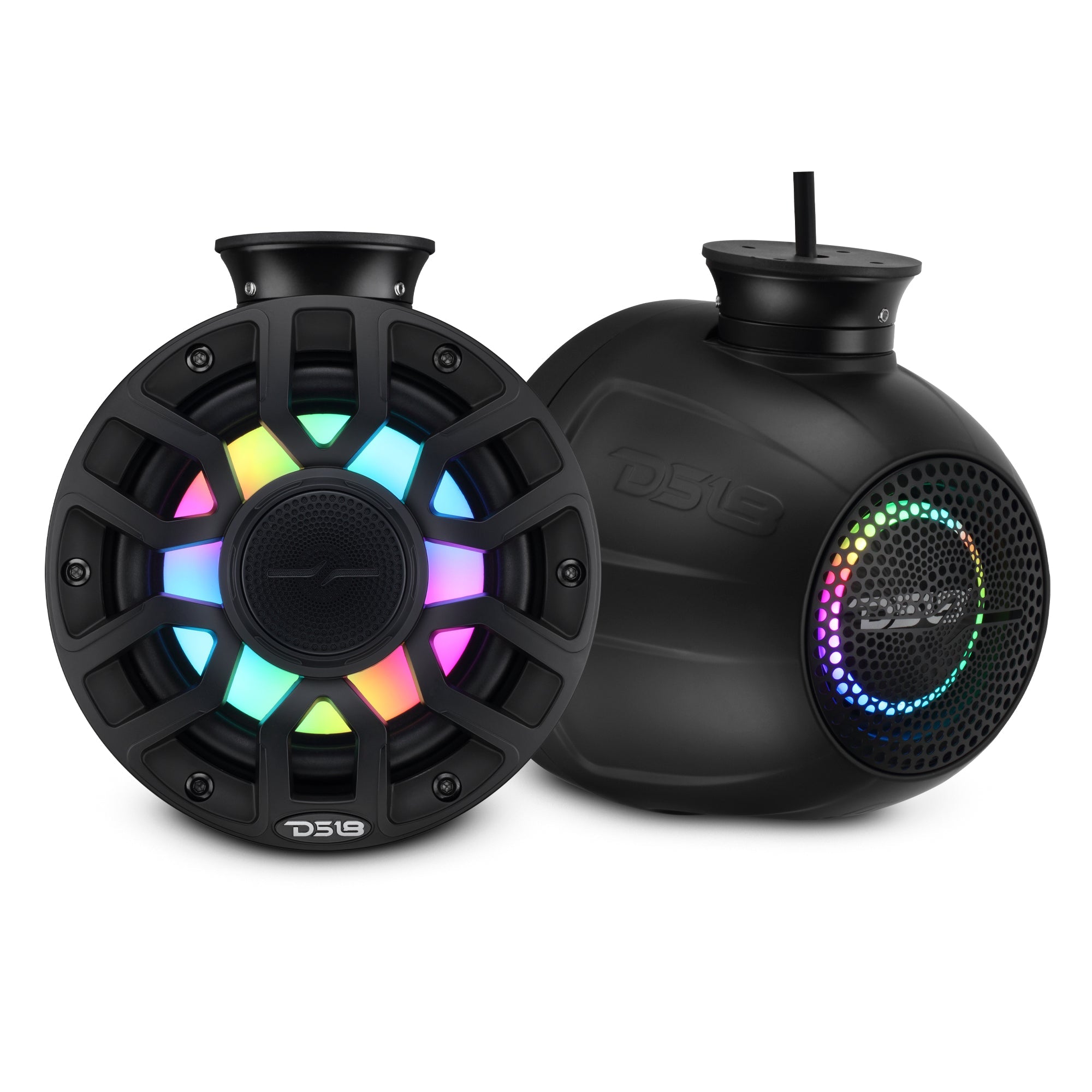 6.5" NXL-iQ Marine Short Tower Coaxial Speakers with Digital LED Lights, 150W RMS, 300W Max, 4-Ohm
