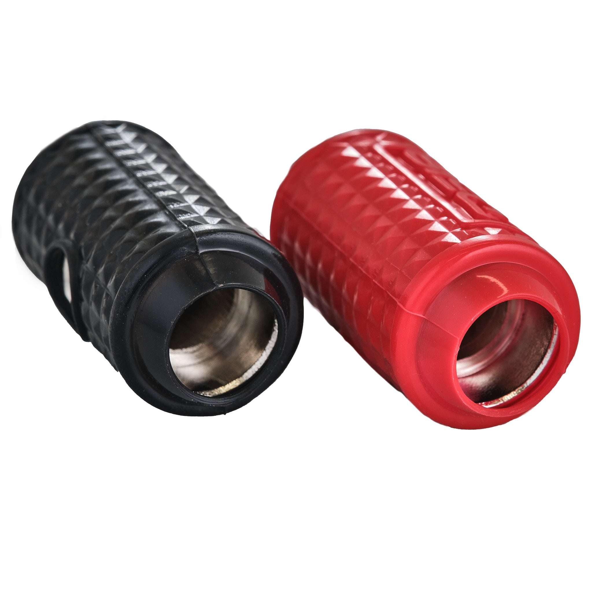 1/0-GA to 1/4-GA Amp Input Reducers with Offset Stub and Silicone Cover - BLACK/RED