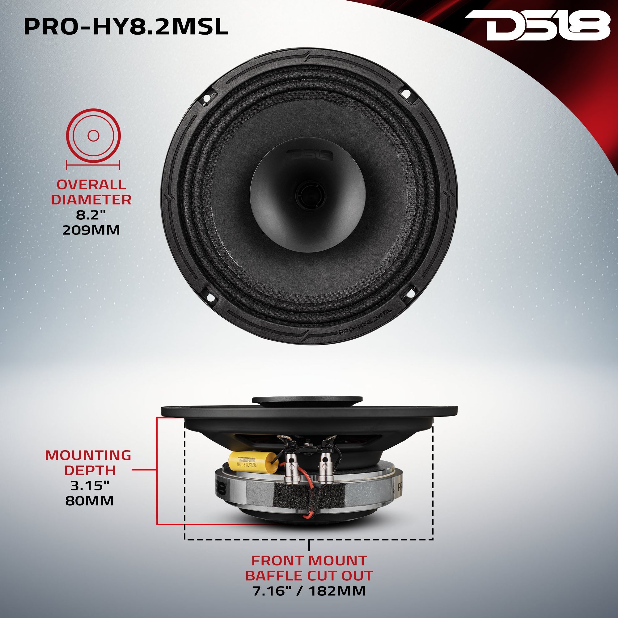 PRO 8" Hybrid Slim Loudspeaker with a 1" Compression Driver Horn 200 Watts Rms 2-Ohm