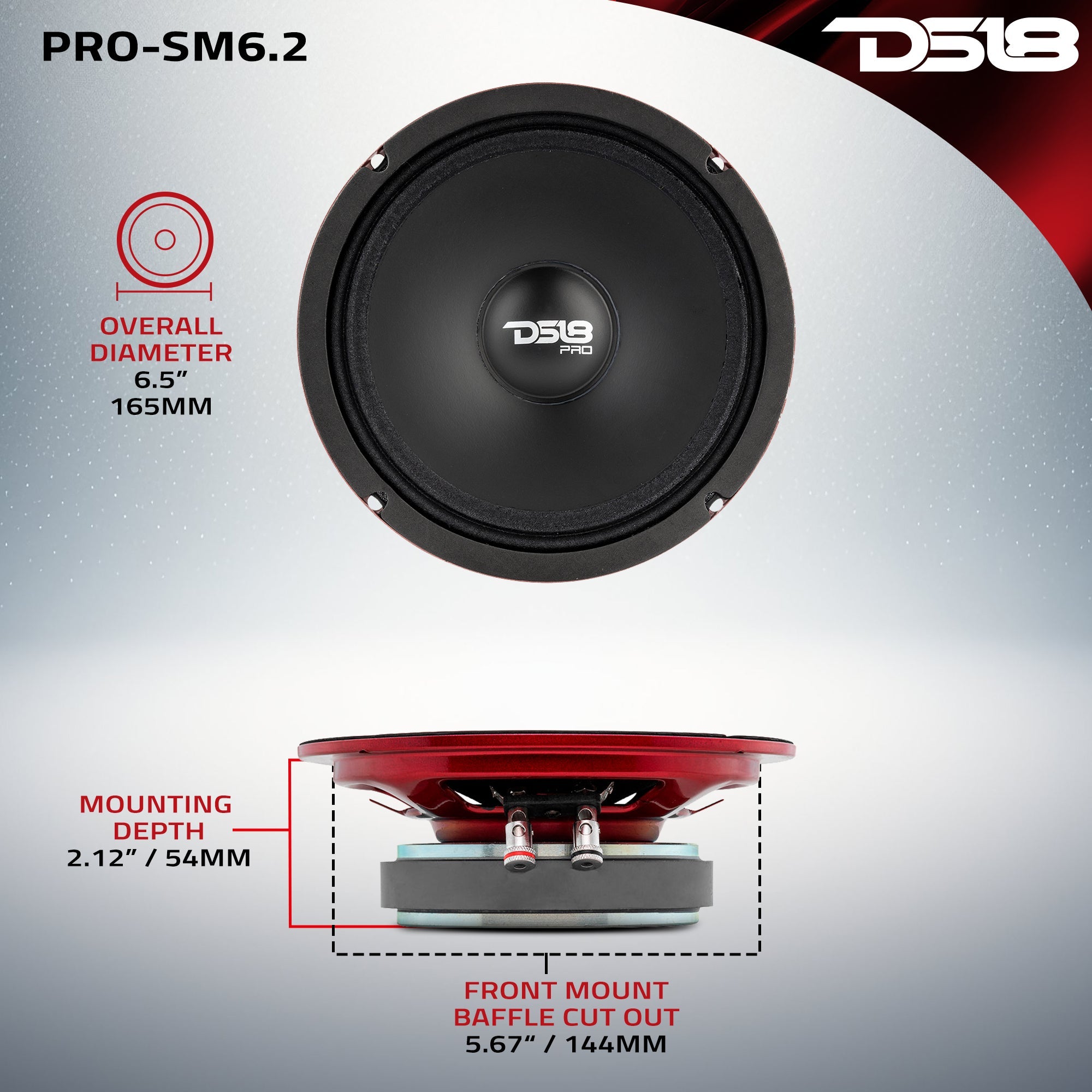 PRO 6.5" Shallow Water resistant Mid-Range Loudspeaker 200W RMS 2-Ohm