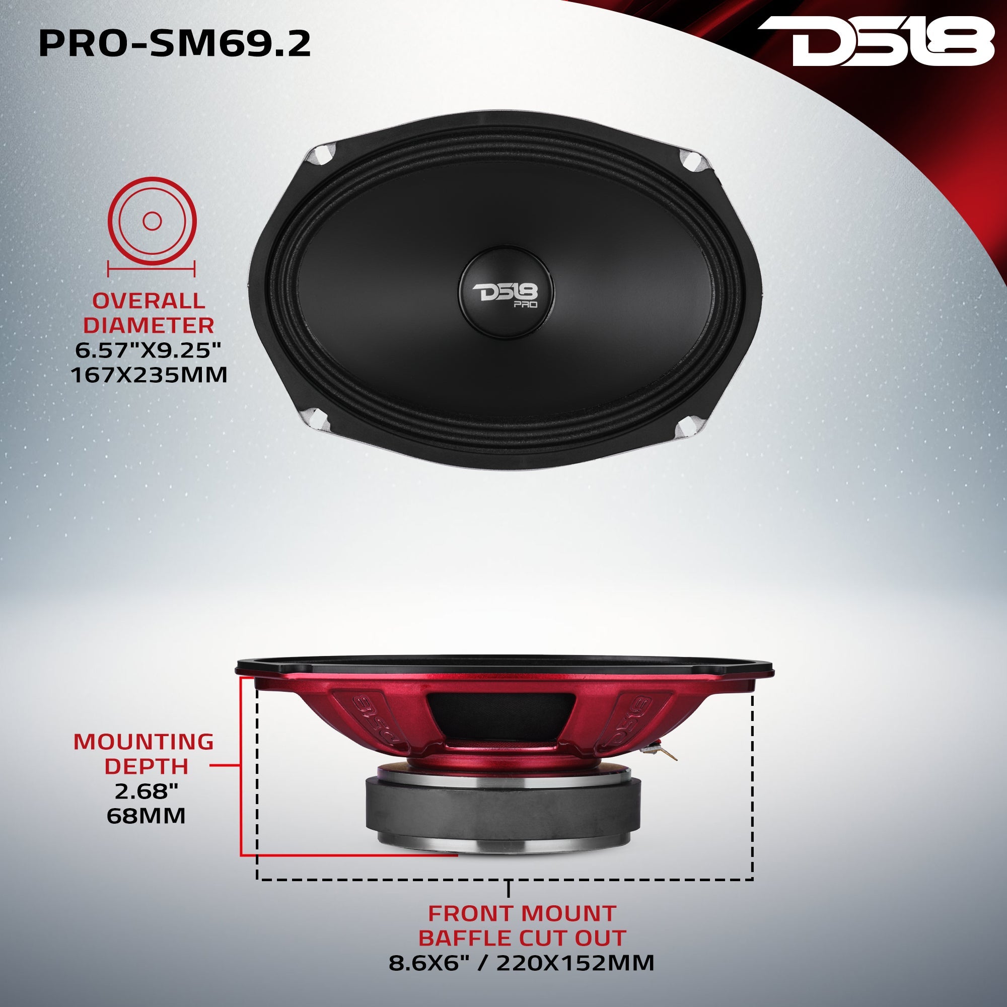 PRO 6x9" Shallow Water resistant Mid-Range Loudspeaker 250W RMS 2-Ohm