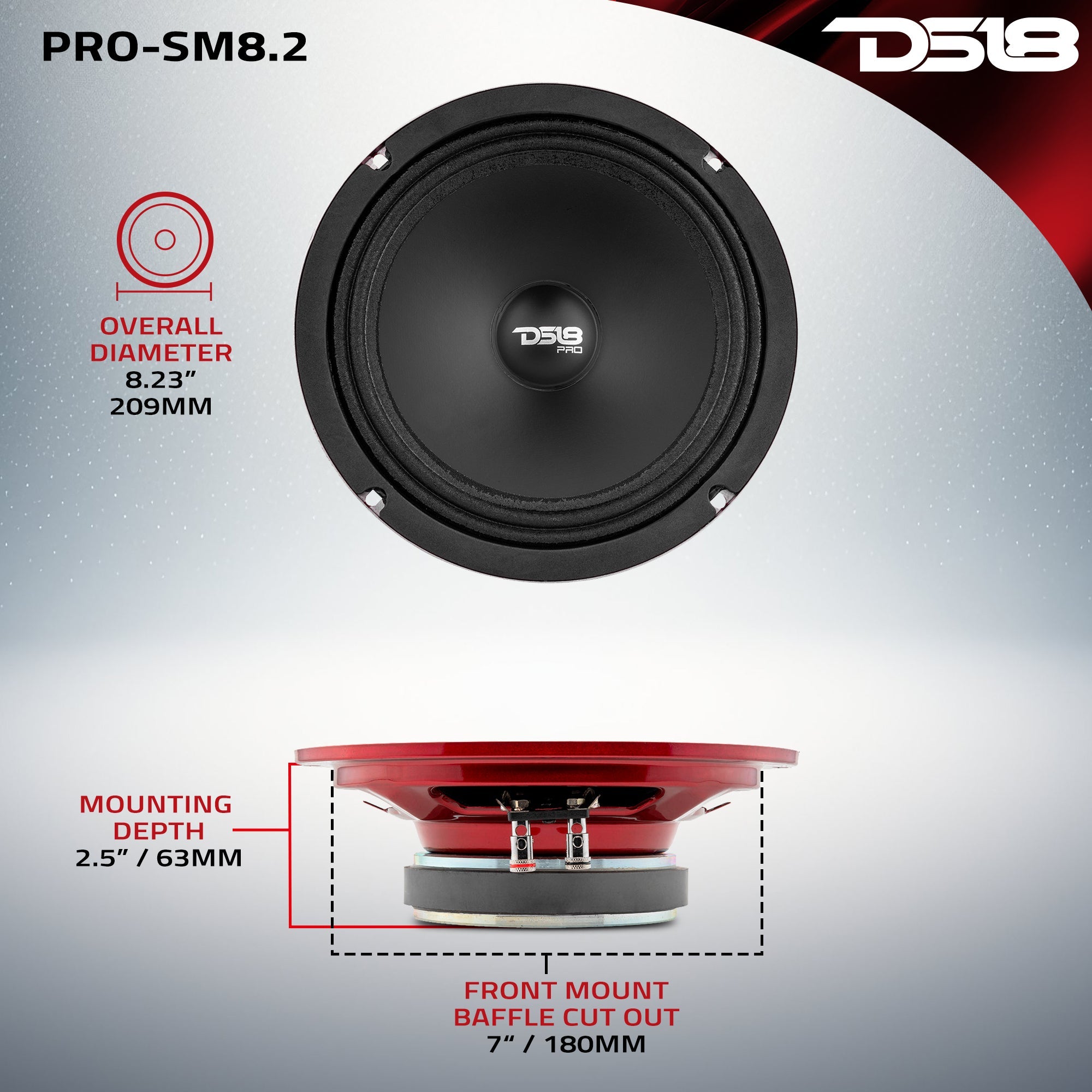 PRO 8" Shallow Water resistant Mid-Range Loudspeaker 250W RMS 2-Ohm