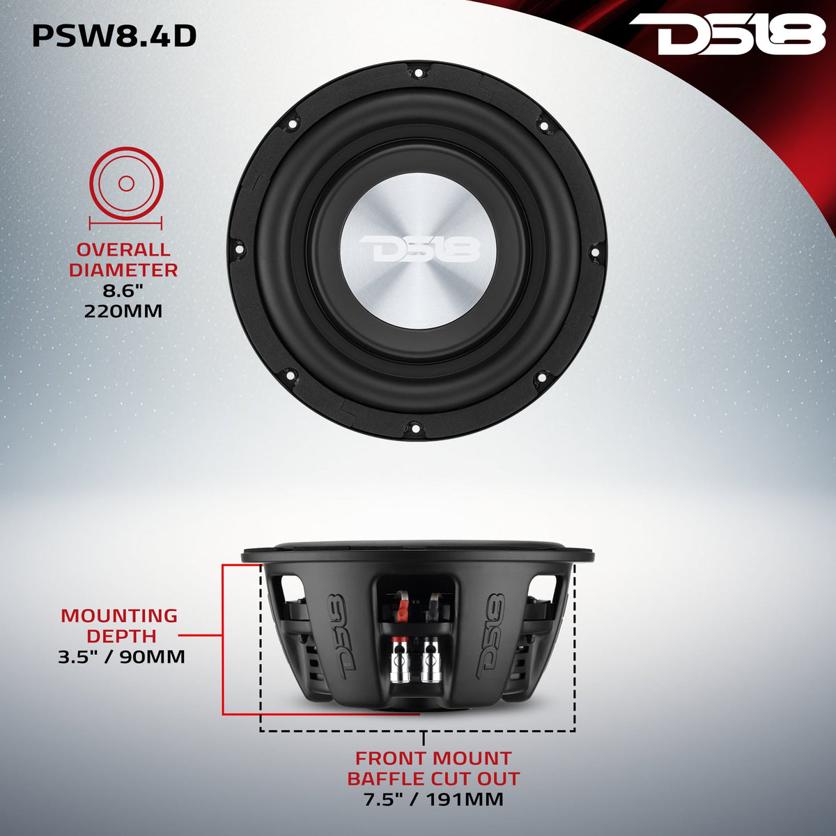 PS Shallow-Mount Water-Resistant 8" Subwoofer | 400W RMS DVC 4-Ohm