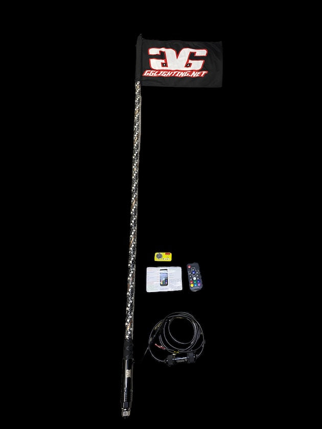 5' RGB Multicolor Lighted Whip With Quick Release Base & Remote