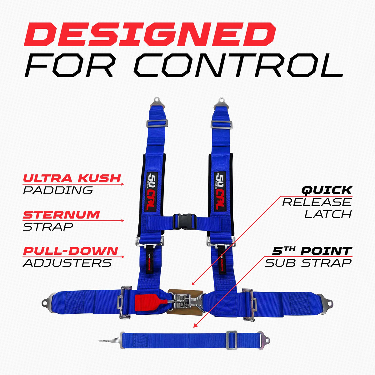 2" 5 Point Racing Harness – Pro Series Race Latch | 50 Caliber Racing