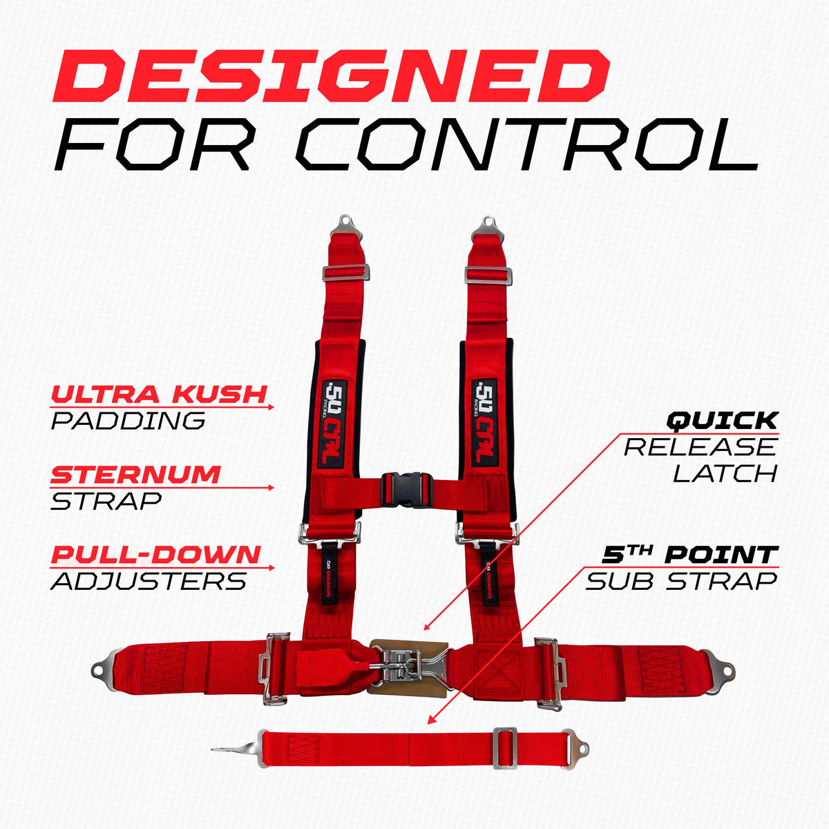 2" 5 Point Racing Harness – Pro Series Race Latch | 50 Caliber Racing