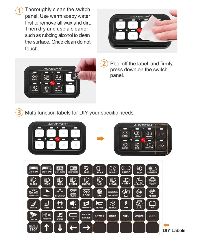 Single Series 8 Gang (BB80) LED Switch Panel Kit Automatic Dimmable Universal(Two-Sided Outlet) Blue