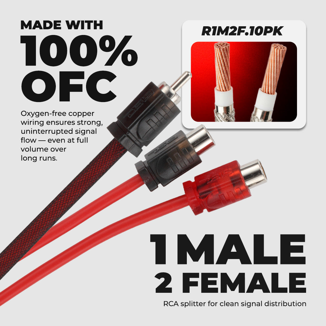 Level 2 RCA 100% OFC Y Connector – 1 Male / 2 Female (10-Pack)