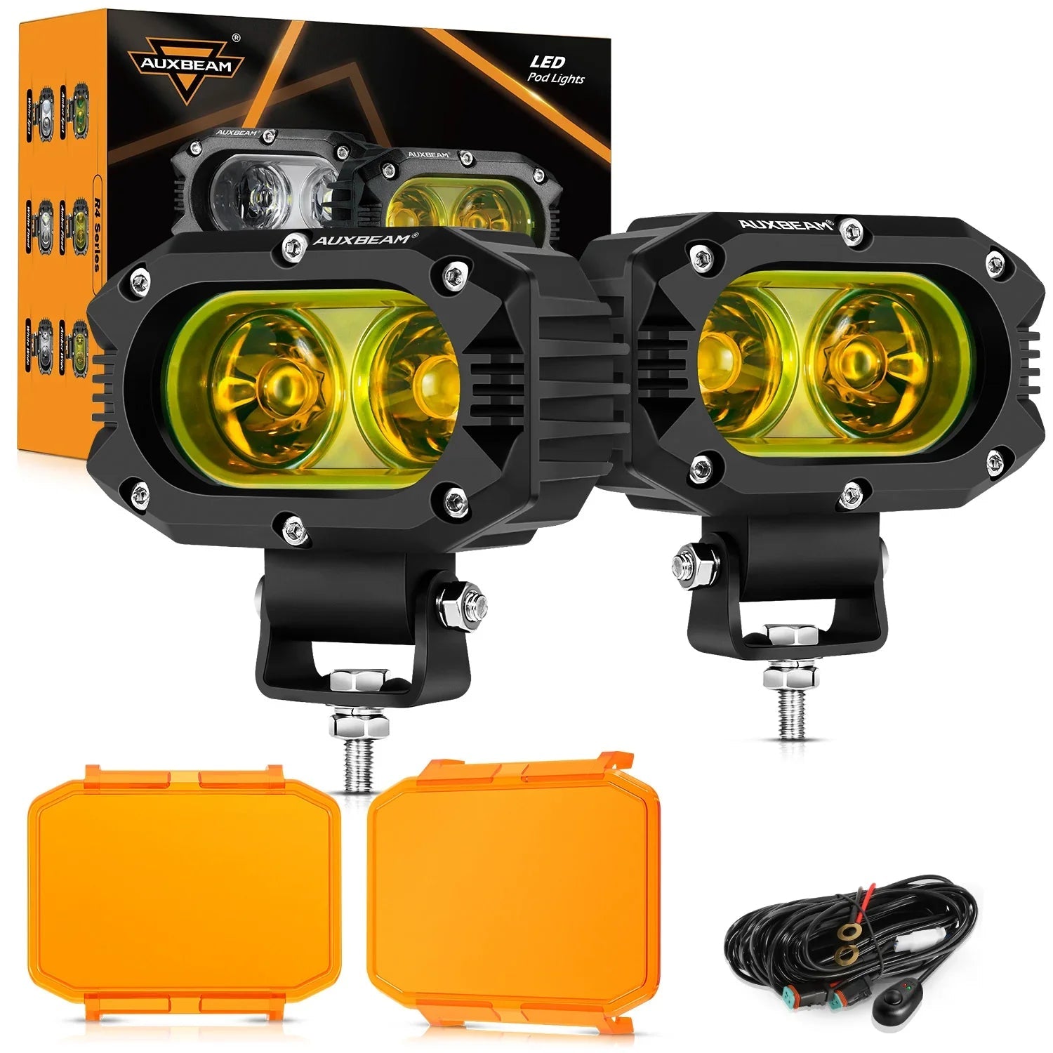 R4 Series | 4 Inch 60W LED Pods Light Flood Beam Amber Light
