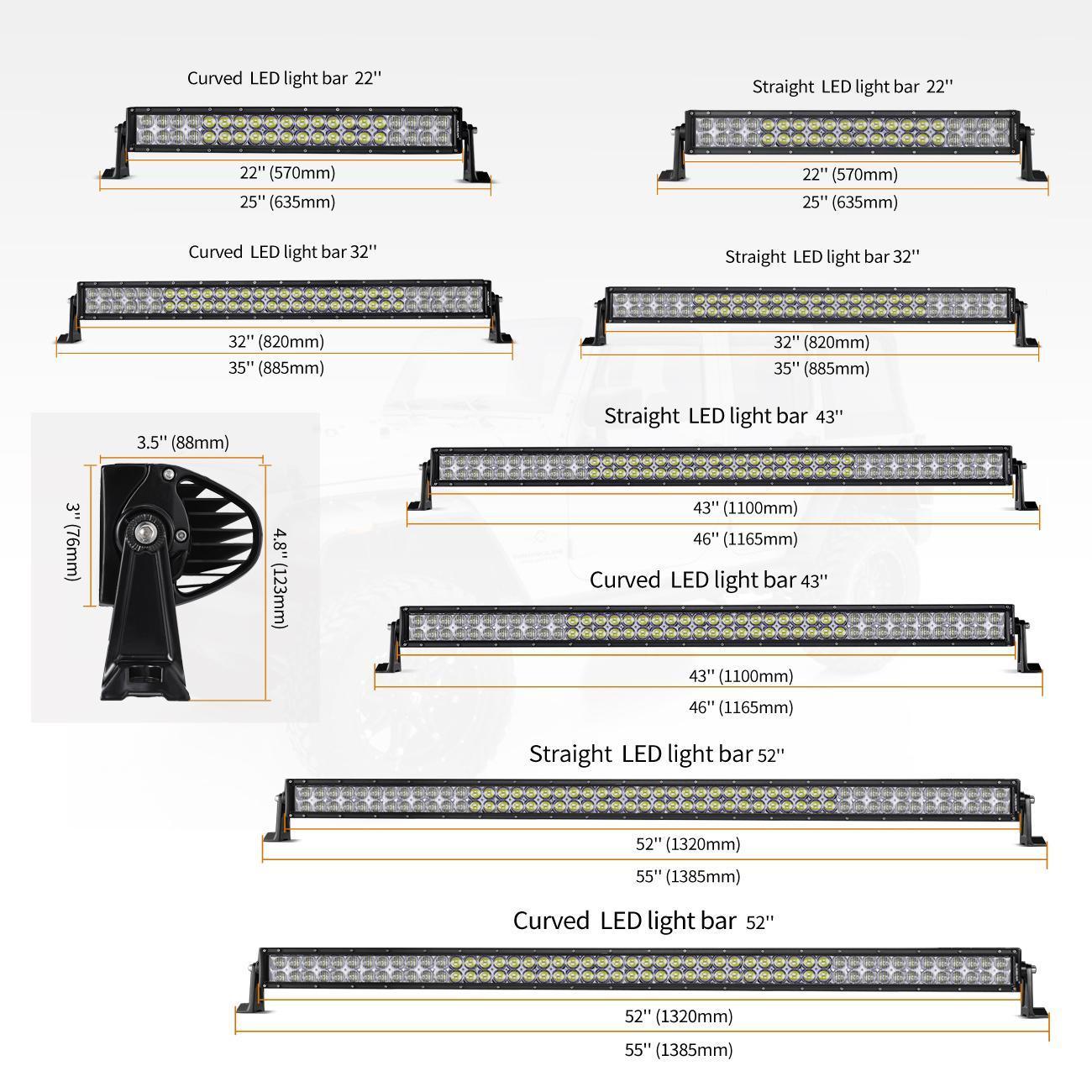 22 Inch-52 Inch 5D Series Straight/Curved Combo Beam Double Row LED Light Bar for Ford Bronco