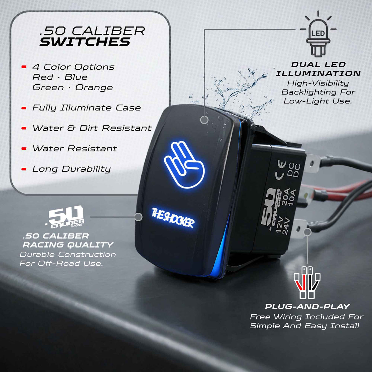 Waterproof Funny Rocker Switch 12v ON/Off, LED Backlit with Etched Design w/Toggle Switch 12v - UTV, Auto, Boat 20A Variation