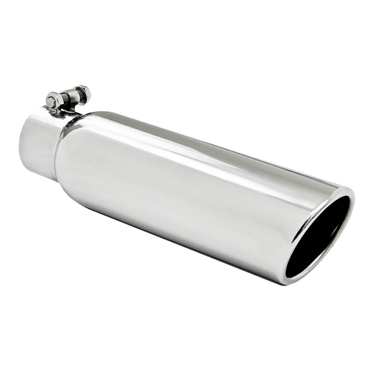 3.5 Inch OD 2.5 Inch Inlet 12 Inch Length Angled Cut Rolled End Clampless-No Weld T304 Stainless Steel MBRP