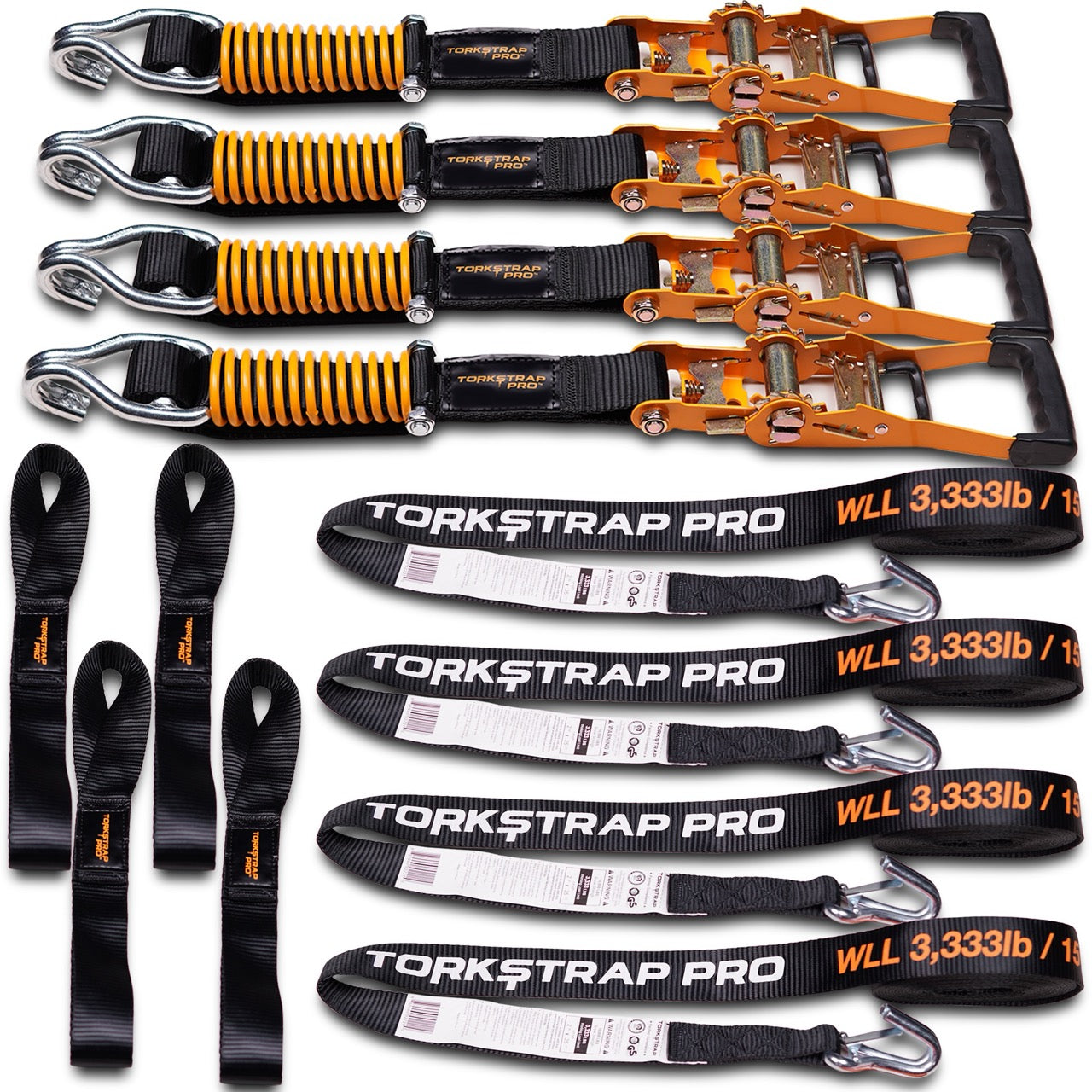 TorkStrap PRO | 25' x 2'' Self Tensioning, Spring Loaded Ratchet Straps - 10,000LB Max Load