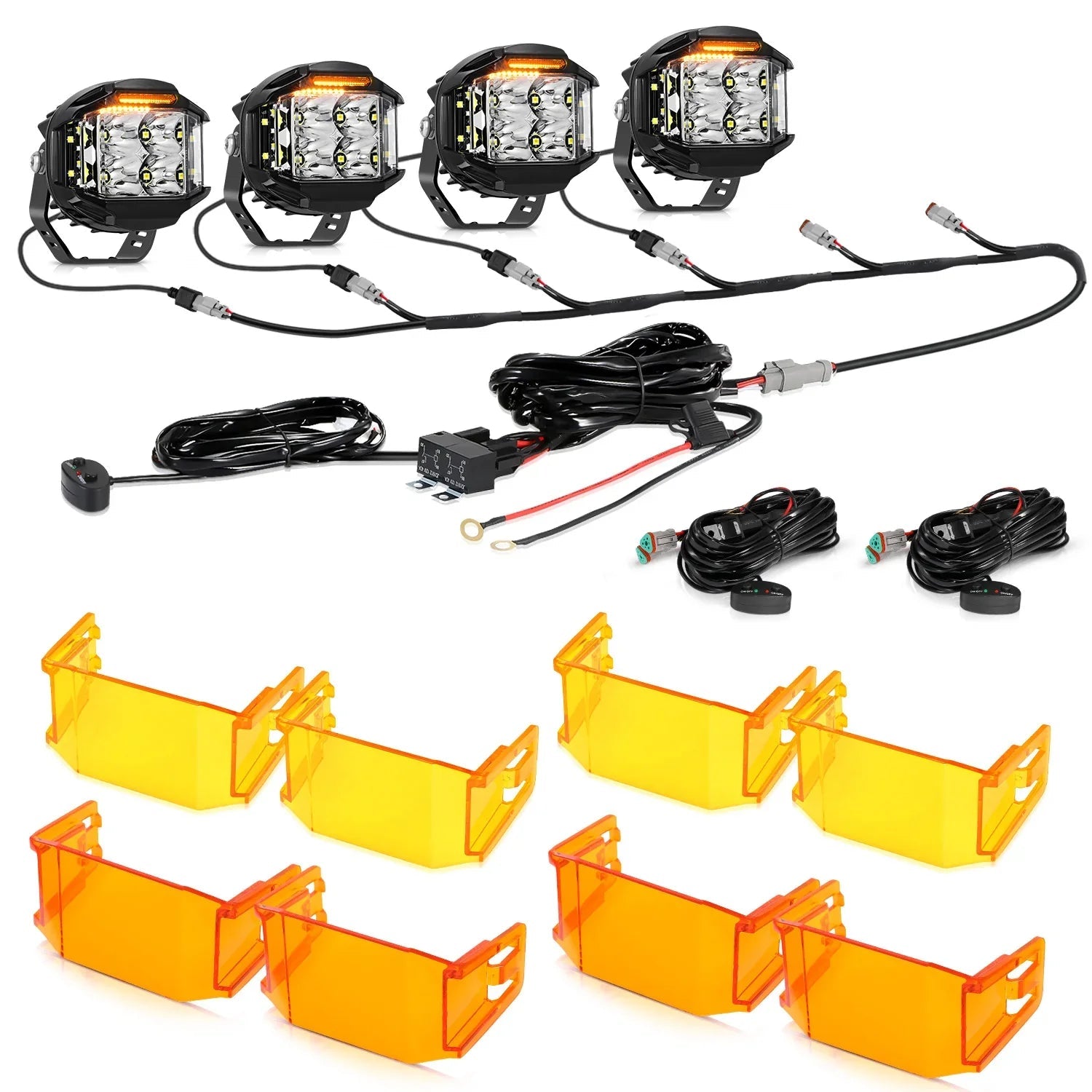 V-MAX Series | 4 Inch 92W 8960LM Spot Beam Side Shooter LED Round Pod Lights with Amber DRL