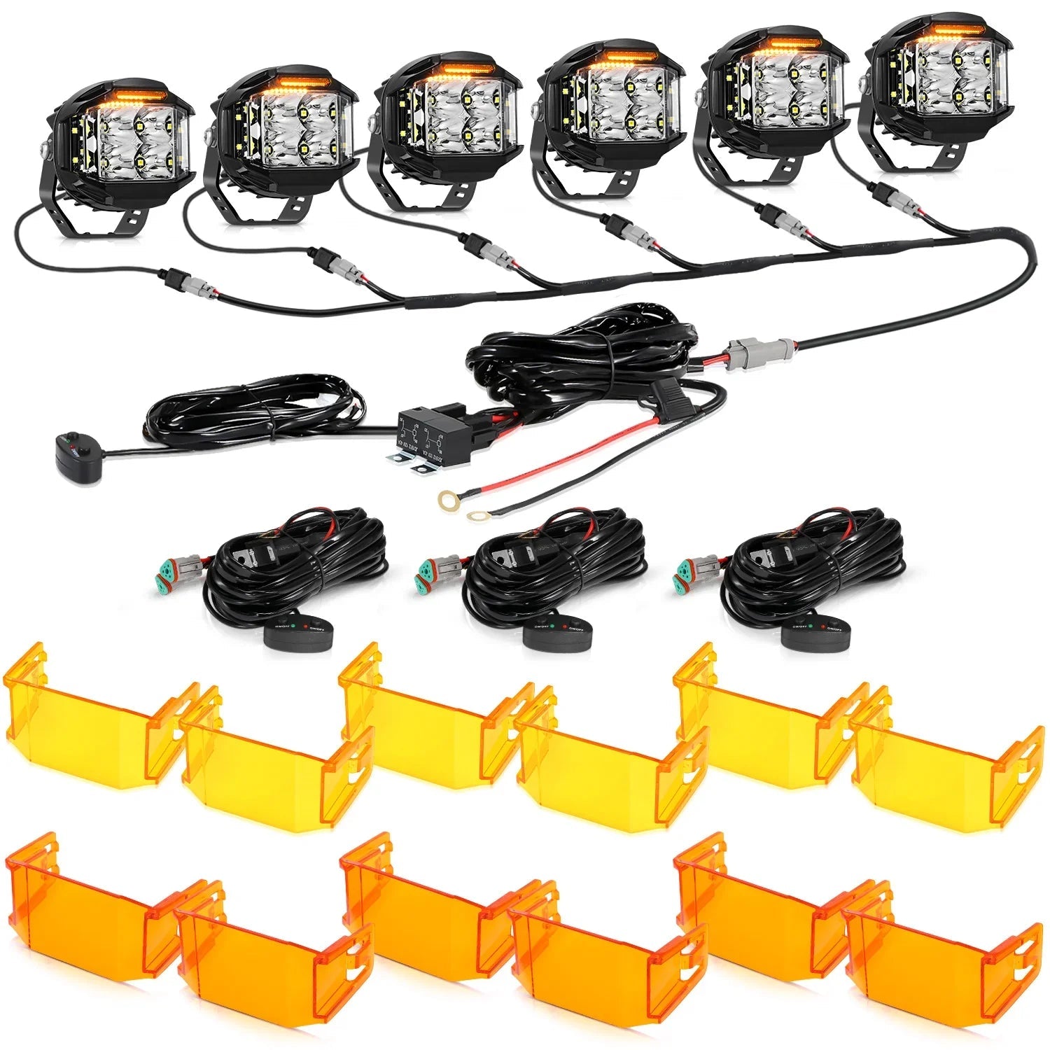 V-MAX Series | 4 Inch 92W 8960LM Spot Beam Side Shooter LED Round Pod Lights with Amber DRL