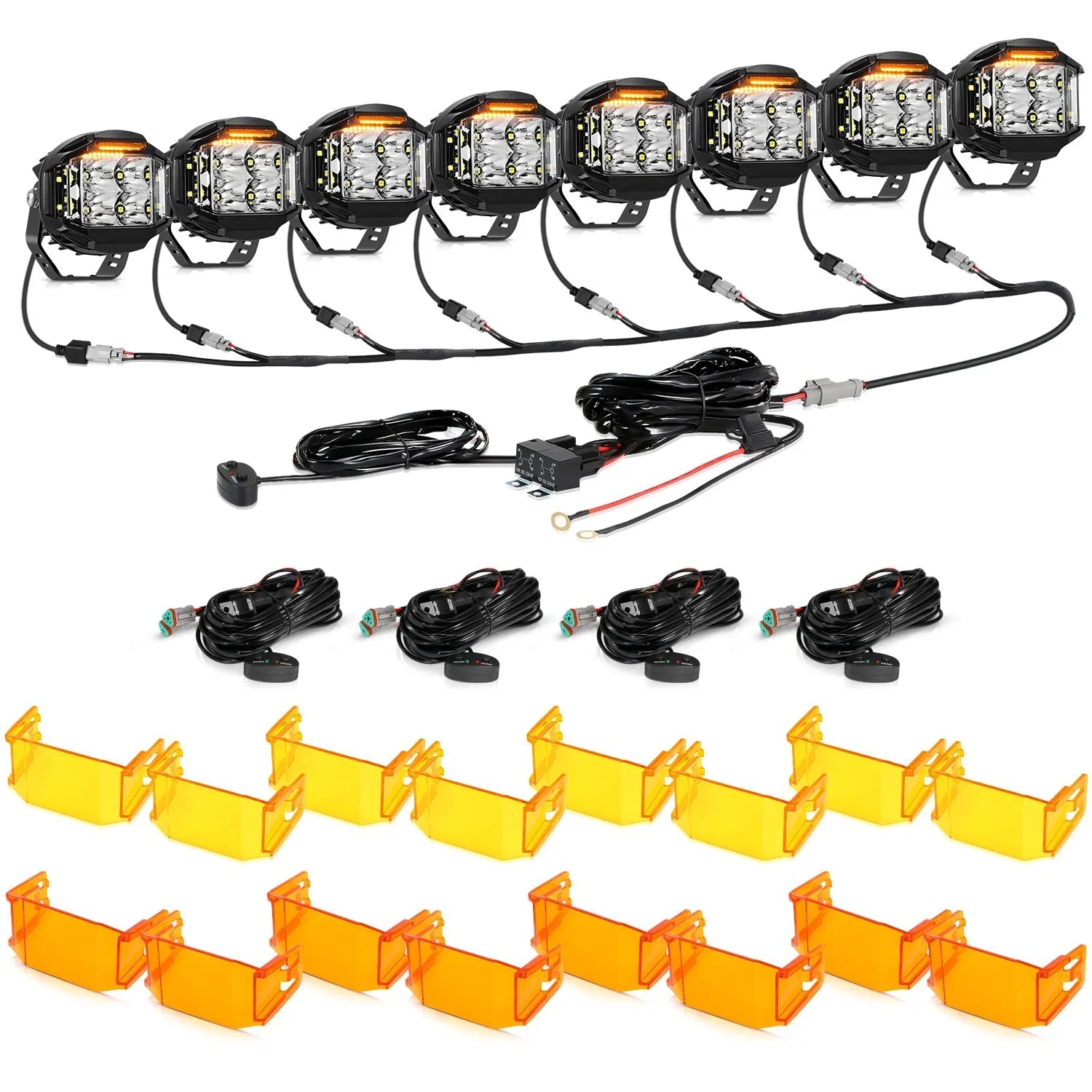 V-MAX Series | 4 Inch 92W 8960LM Spot Beam Side Shooter LED Round Pod Lights with Amber DRL