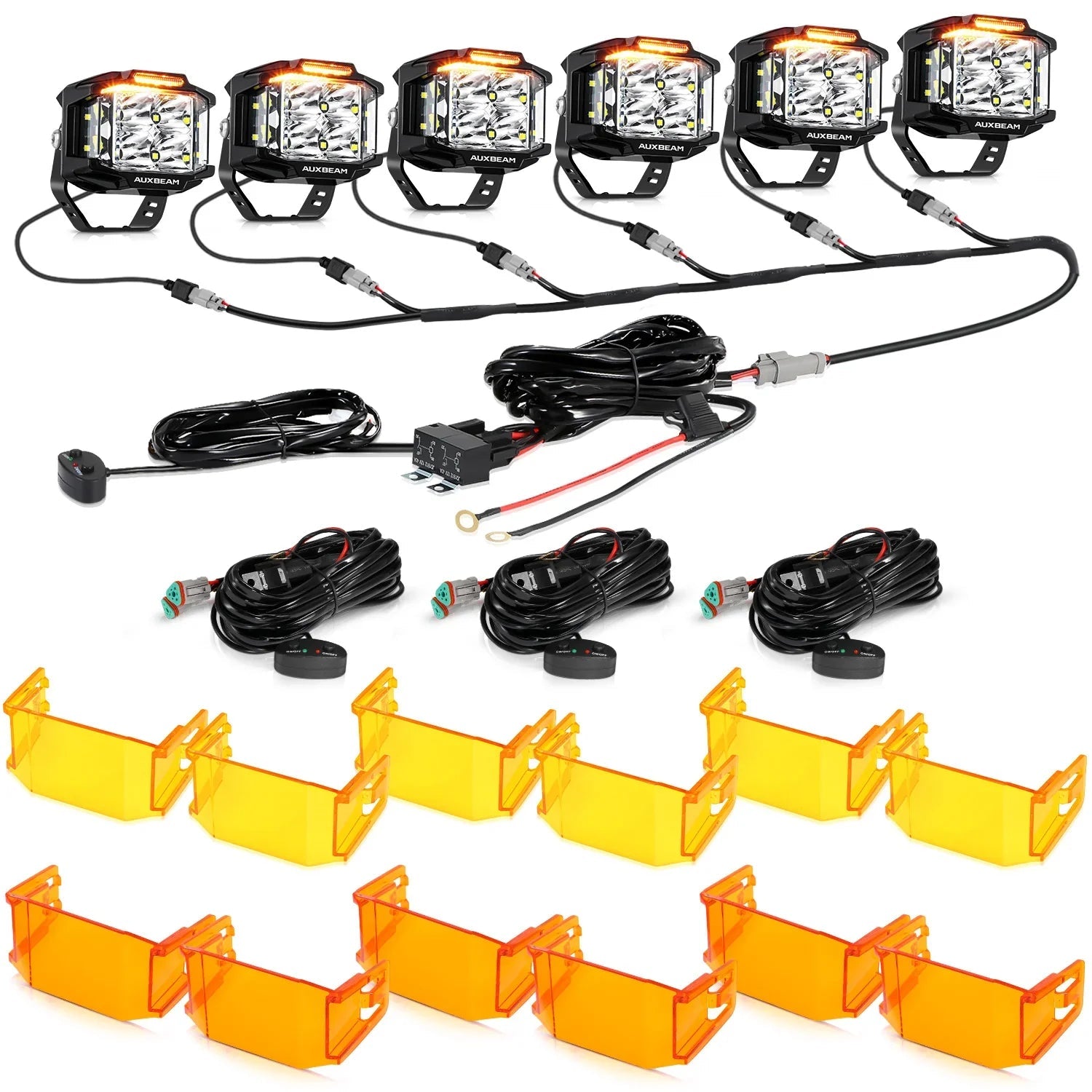 V-MAX Series | 4 Inch 92W 8960LM Spot Beam Side Shooter LED Square Pod Lights with Amber DRL