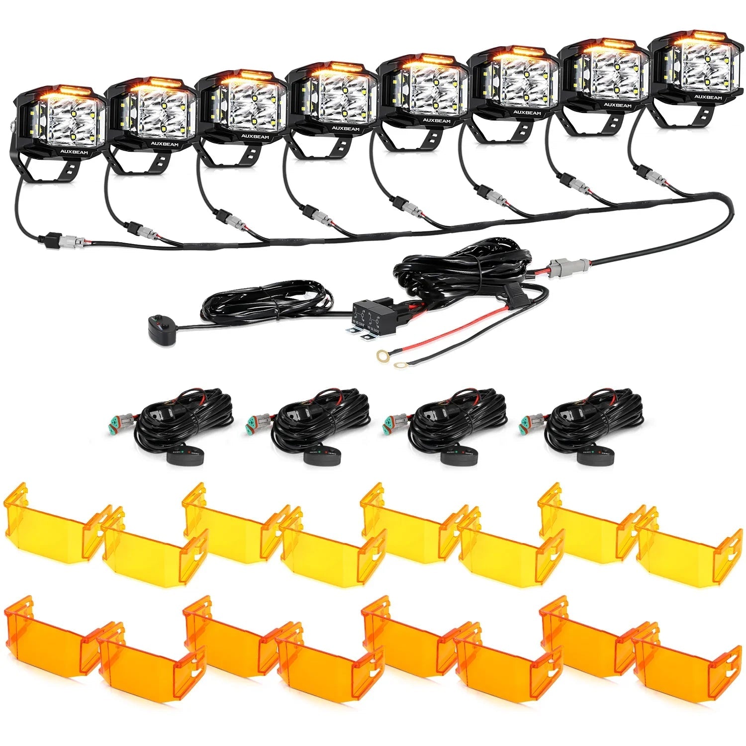 V-MAX Series | 4 Inch 92W 8960LM Spot Beam Side Shooter LED Square Pod Lights with Amber DRL