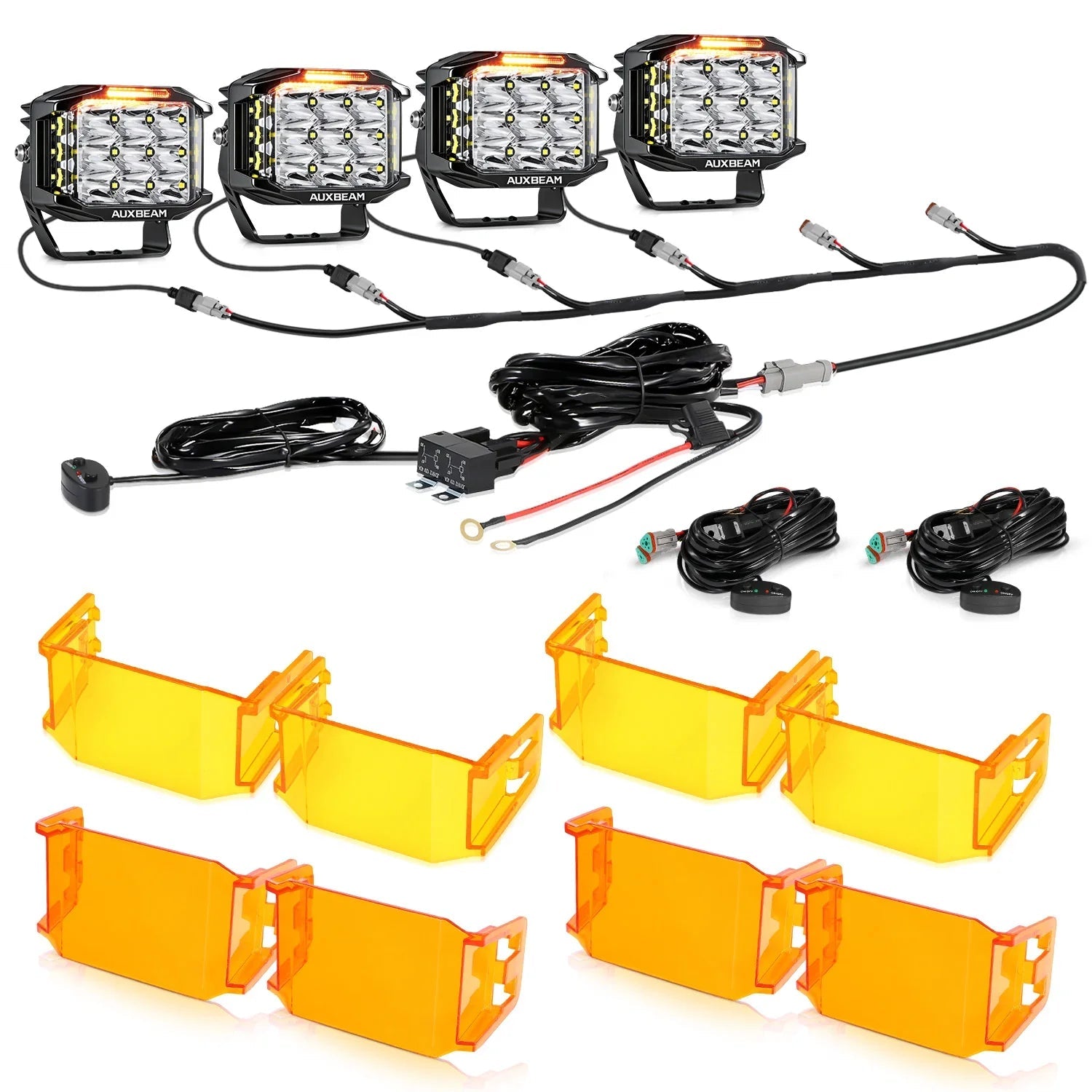 V-MAX Series | 5 Inch 168W 16440LM Spot Beam Side Shooter LED Square Pod Lights with Amber DRL