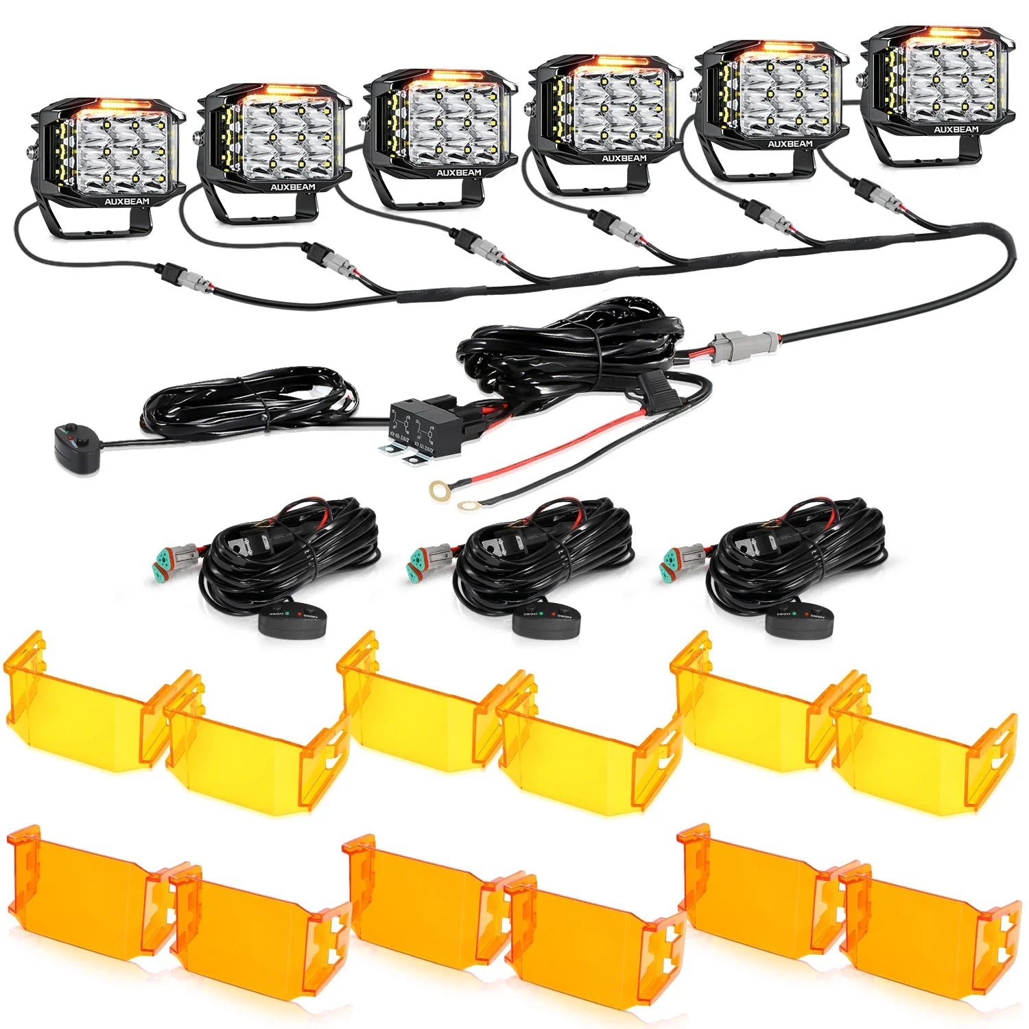 V-MAX Series | 5 Inch 168W 16440LM Spot Beam Side Shooter LED Square Pod Lights with Amber DRL